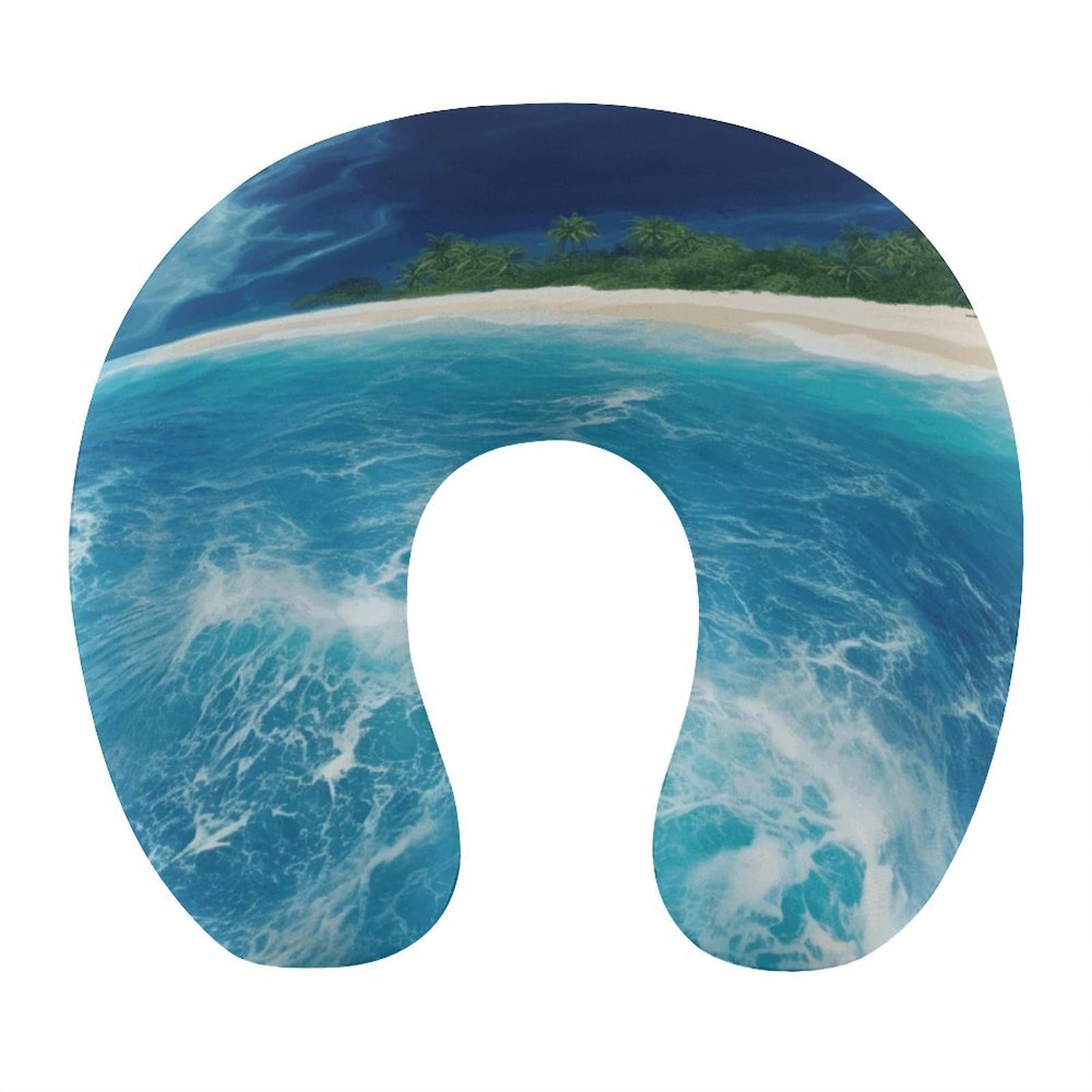 VstaDank - Tropical Ocean Beach Themed Neck Pillow, Soft and Comfortable, U Shaped Pillows, Portable Memory Foam Shoulder Pillows for Airplane, Car, Office