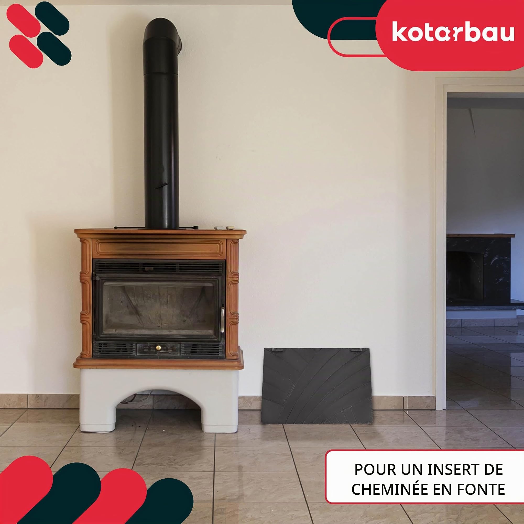 KOTARBAU® Plaque Fonte pour Cheminée - 47 x 31,5 cm - Anthracite - Décorative - Plaque Fonte pour Insert Cheminée - Résistante à la Chaleur - Motif Zigzag