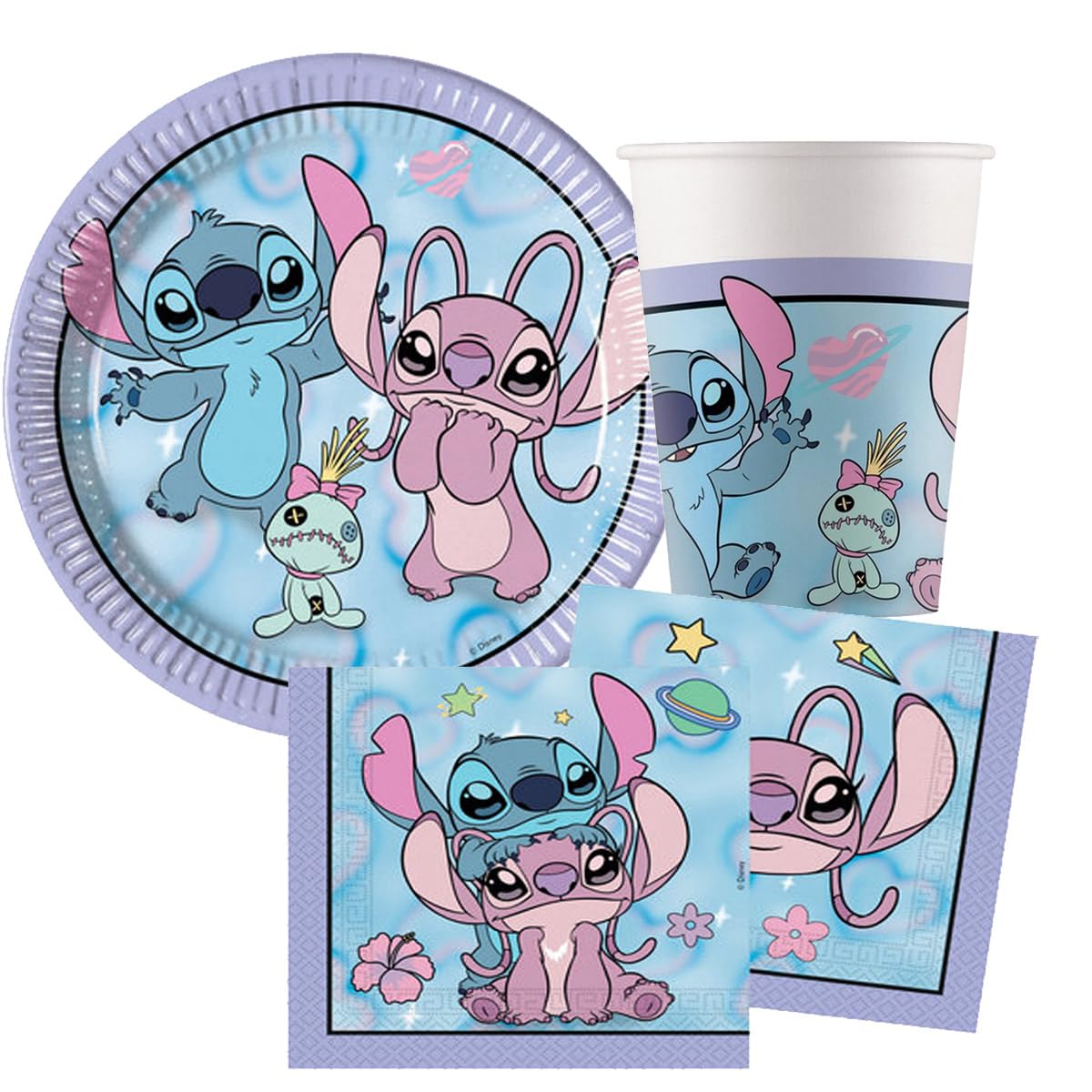 Generico kit per 16 persone Angel cute Stitch decorazioni piatti carta bicchieri tovaglioli bambina bambine compleanno party festa a tema