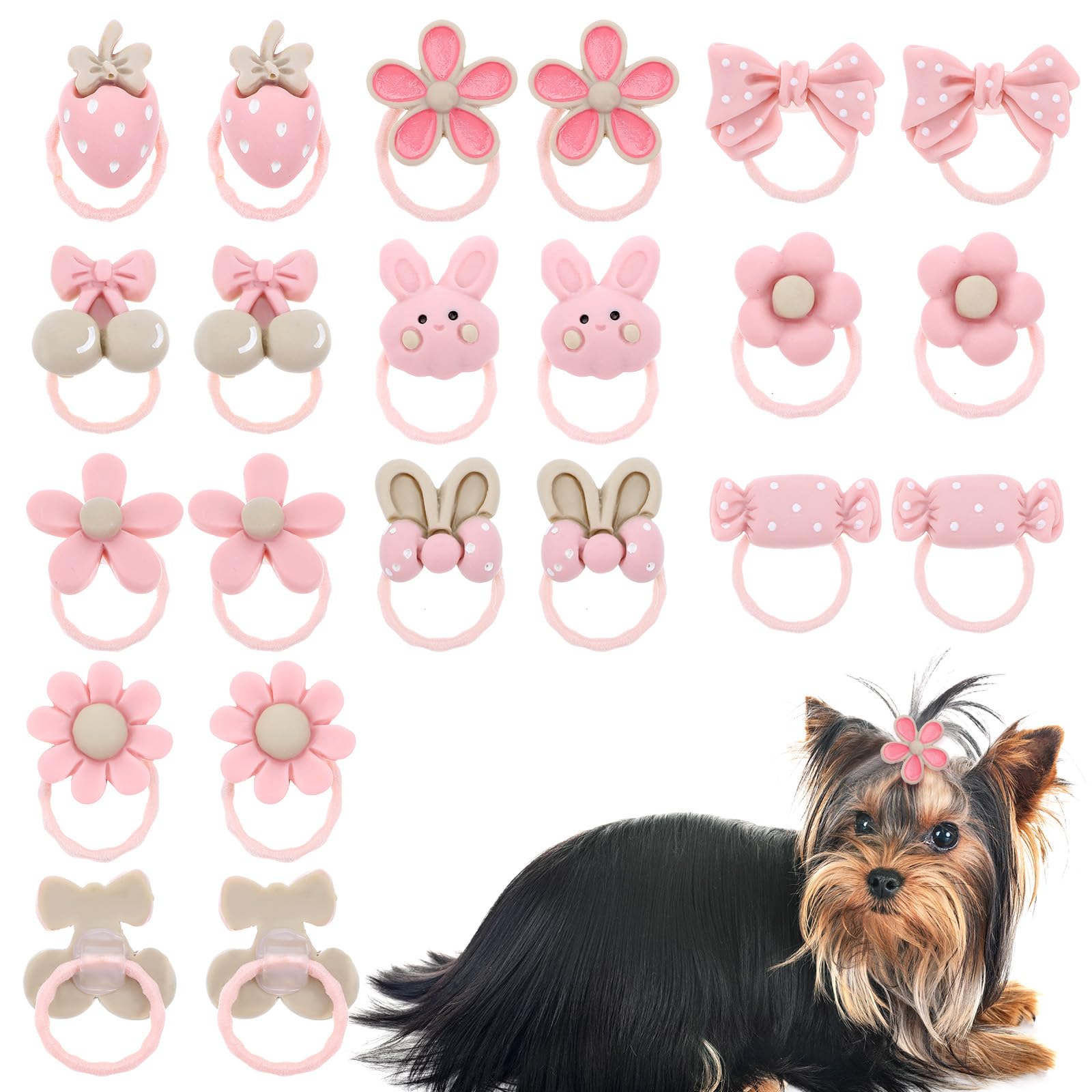 ElevateTech 20Pcs Light Pink Dog Bows Rubber Bands Cute Cherry Pet Headband Hair Bow Clips Dog Beauty Accessories Suitable Dogs Cats Rabbits Male Female