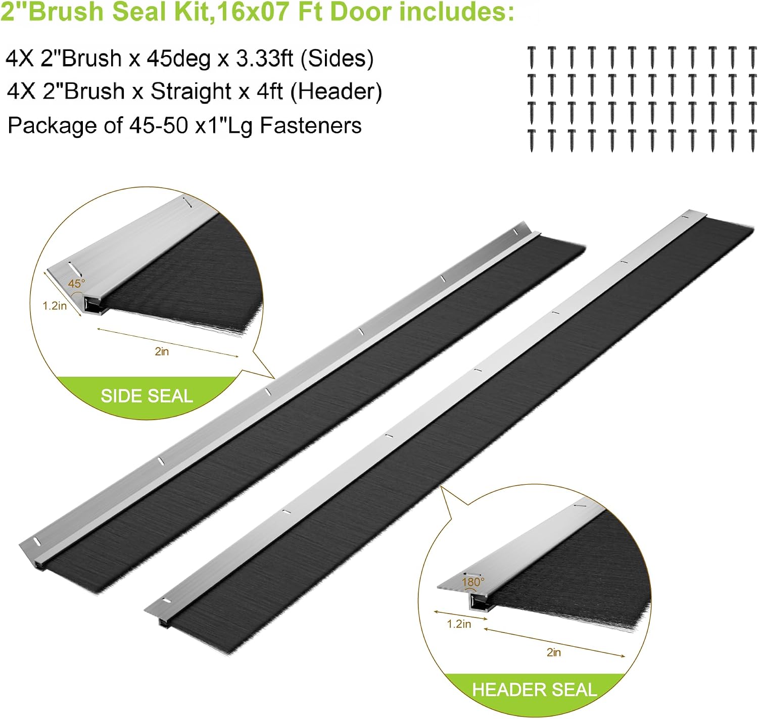 USTAR Garage Door Seal Top and Sides Kit for 16x7 ft Door - Heavy Duty Aluminum Track & 2" Brush Weather Stripping, Commercial Roll Up Door Seal, Blocks Drafts & Dust