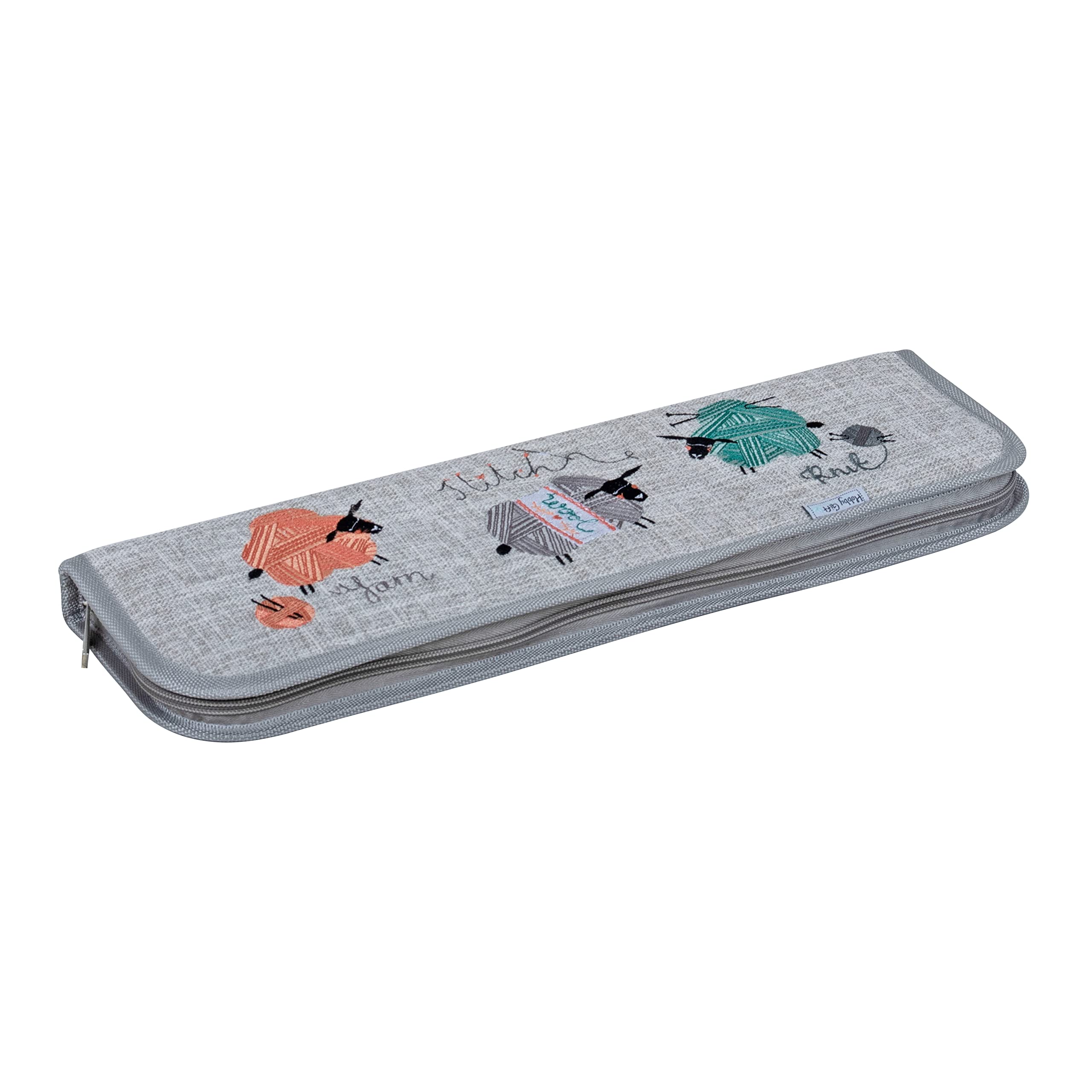 Hobby Gift: Knitting Pin Case: Embroidered: Knit Happens: Rip in Fabric