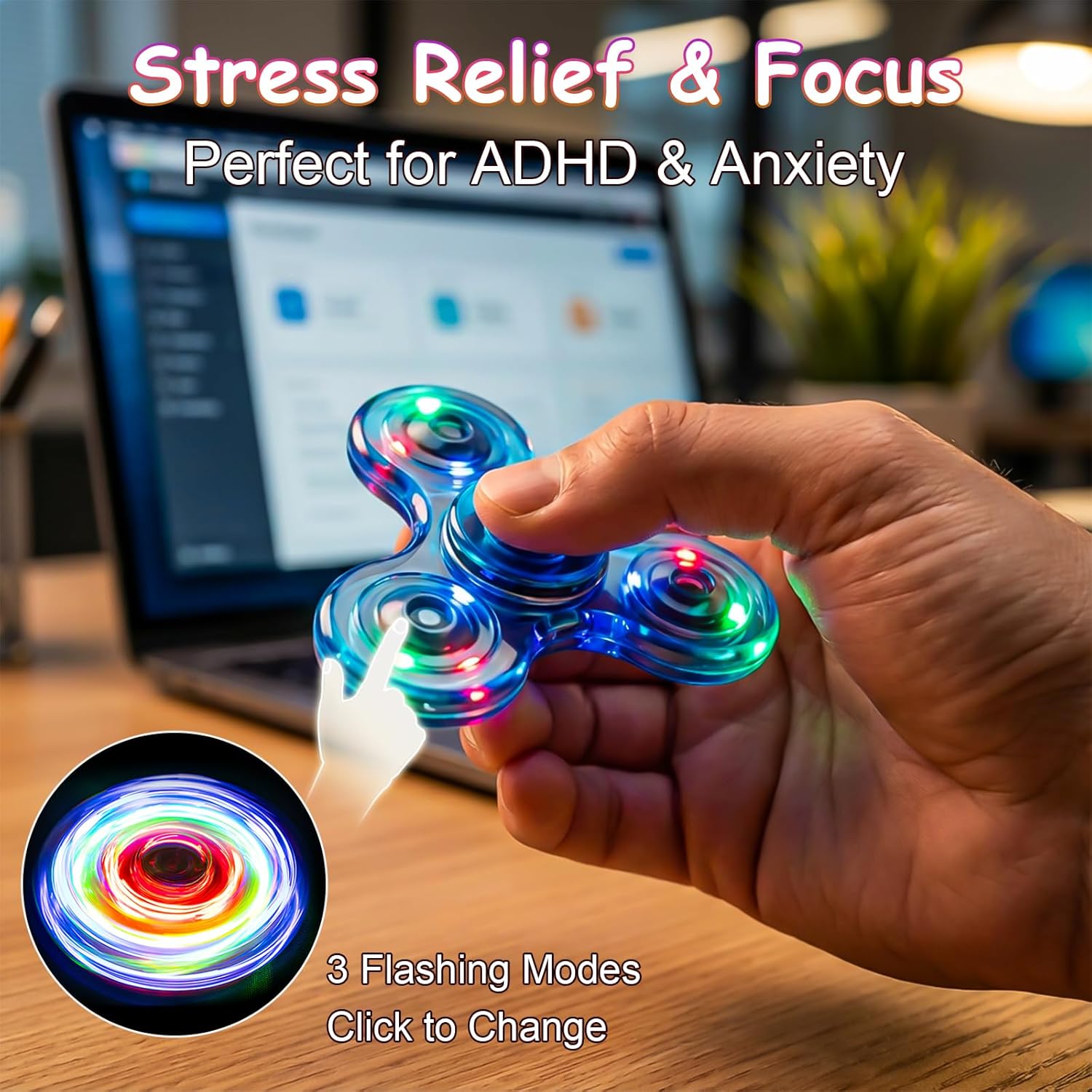 Figrol Fidget Toys 3 Pack,Light Up Fidget Spinner for Kids & Adults Stress Relief Calm Down,Sensory Toys for Kids with Autism ADHD Toys