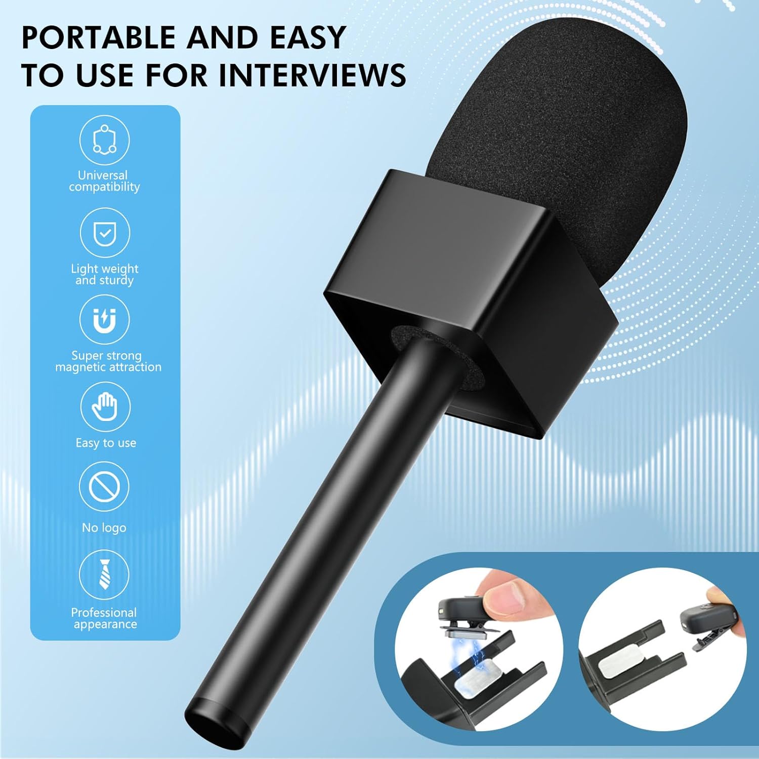 Mic Handle for DJI/DJI Mini/3, Microphone Holder for Rode Wireless GO/Hollyland Lark/Lavalier Mic, Universal Magnetic Mic Stand, Mic Holder with 3 Pop Filter for Vlogging, Interview, Podcast, Reports - Image 2