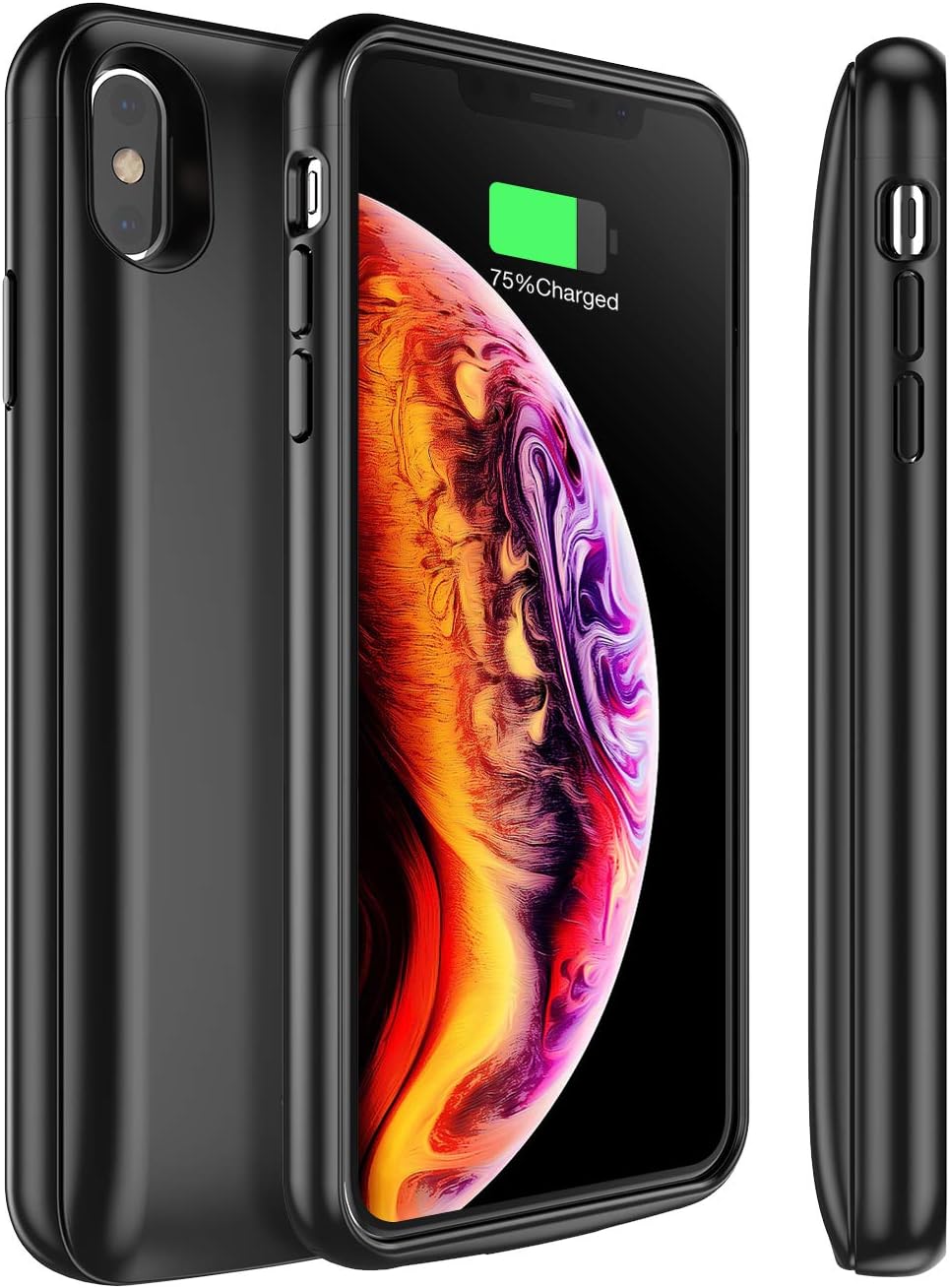 [Upgraded] iPhone Xs Max Battery Case Support Headphones, 5000mAh Portable Charger Case Rechargeable Extended Battery Pack Protective Charging Case Compatible iPhone Xs Max(6.5 Inch)- Black