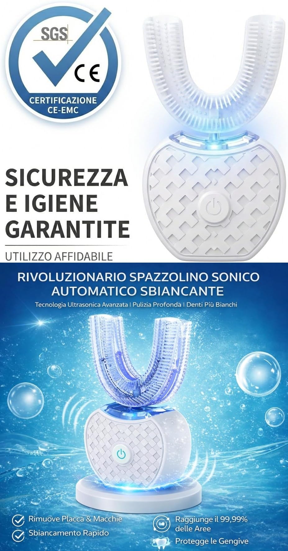 Toothbrush, Spazzolino Sonico 360° Con Pulizia Automatica, Spazzolino Elettrico Sonico Wireless a Ultrasuoni Testina in Silicone Alimentare (blu e rosa （2PCS）)