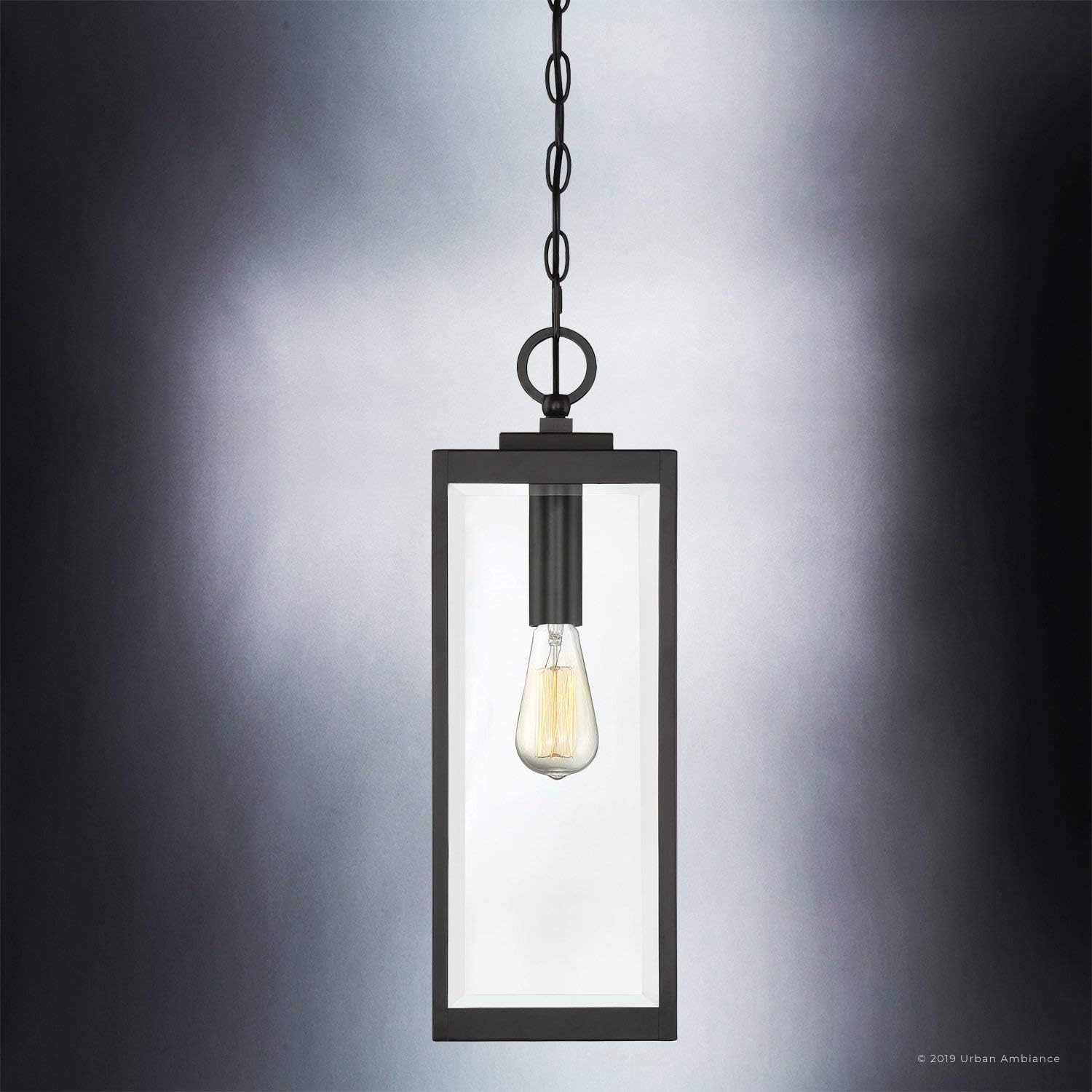 Urban Ambiance Luxury Modern Farmhouse Pendant, Large Size: 20.75" H x 7.00" W, with Industrial Style Elements, Natural Black Finish, UQL1334, Quincy Collection