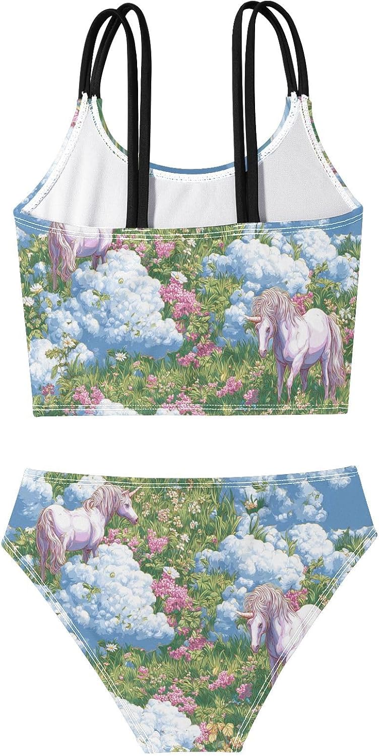visesunny Girls Two Piece Swimsuits Fantasy Unicorn Flower Girl's Bikini Sets Bathing Suits for Girls Size 5-12Y
