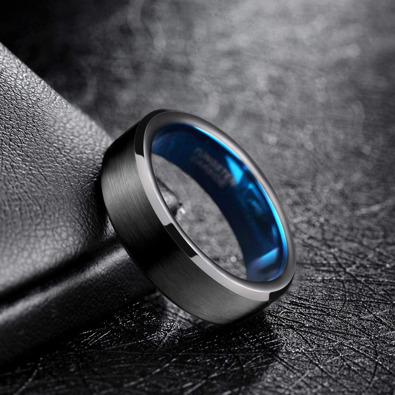 TRUMIUM 4mm 6mm Tungsten Rings for Men Women Black and Blue Wedding Bands Beveled Edges Comfort Fit Size 4-15