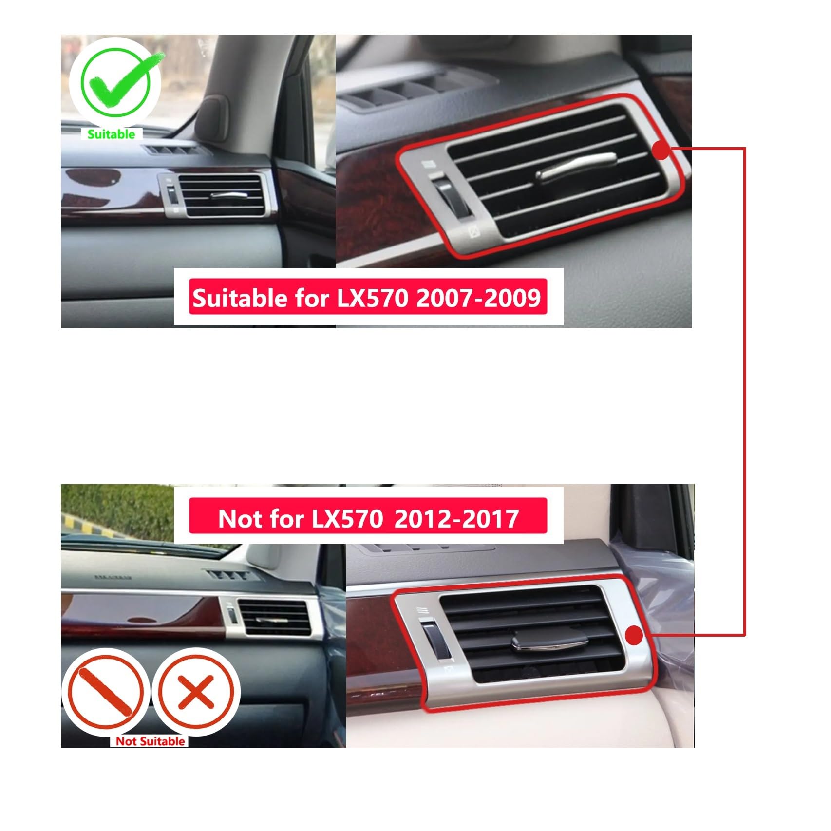 Pasuje do Lexusa LX570 LX450 LX460 2007-2017 Wylot powietrza z deski rozdzielczej Penal Wylot klimatyzacji Osłona kratki nawiewu powietrza na deskę(RH (1 piece))