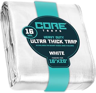 Core Tarps Extra Heavy Duty 16 Mil Tarp Cover, Waterproof, UV Resistant, Rip and Tear Proof, Poly Tarpaulin with Reinforced Edges for Roof, Camping, Patio, Pool , Boat (White 16′ X 20′)