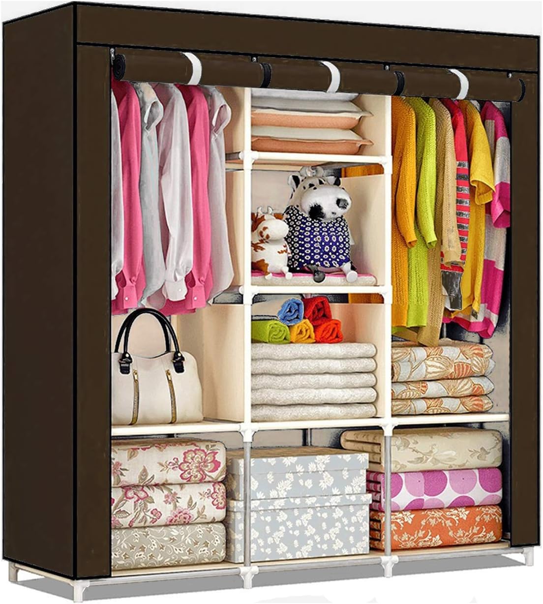 Fancy & Portable Collapsible Foldable Clothes Closet Wardrobe Storage Rack Organizer Cupboard Almirah 88130-BR