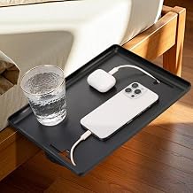 Removable Bedside Shelf, Bedside Tray for Bunk Beds, Nightstand Tray Bed Storage Organizer Shelf, Bedroom with Clip on Nightstand for Bedroom Mounted on Bed Frame Black