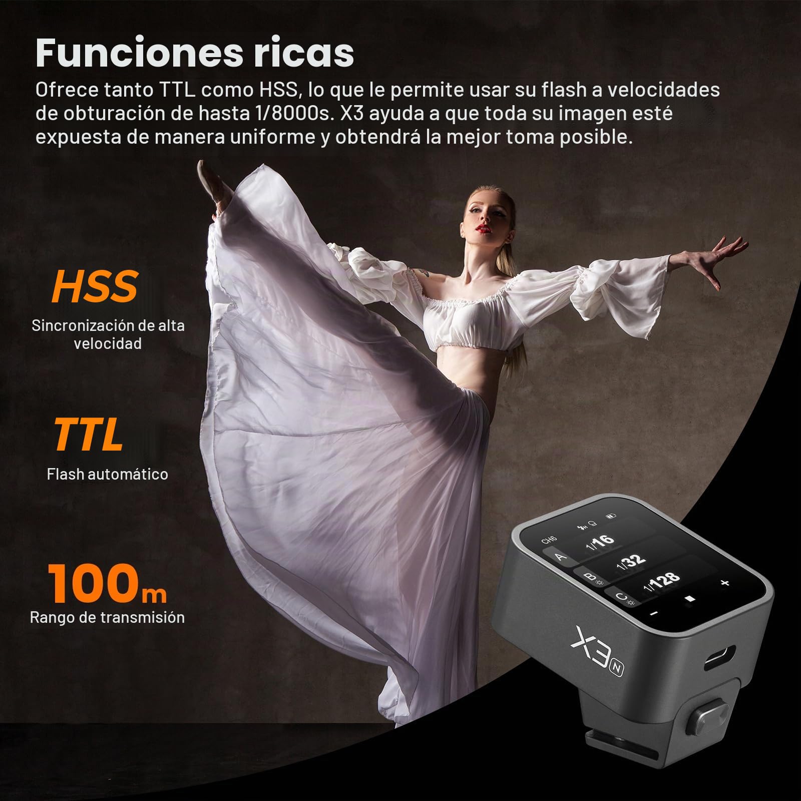 Godox X3N OLED-Pantalla Táctil Déclencheur Flash Inalámbrico Transmisor | 2.4GHz 1/8000S HSS,TTL Función,con Conversión TCM, Batería de Lones de Litio Integrada de 3.7V 850mAh(Godox X3-N)