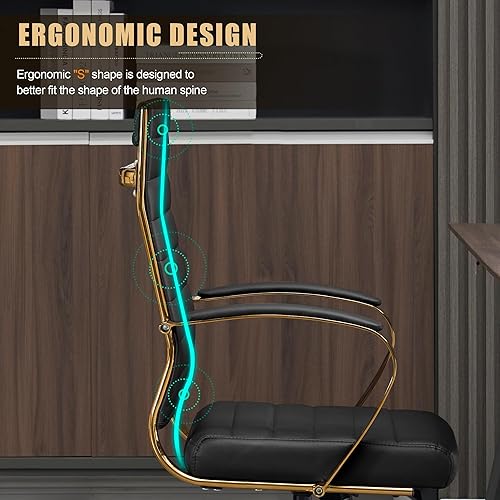 Miniatura 5 de Okeysen Silla de escritorio de oficina dorada, sillas ergonómicas de cuero modernas para sala de conferencias, silla ejecutiva acanalada ajustable
