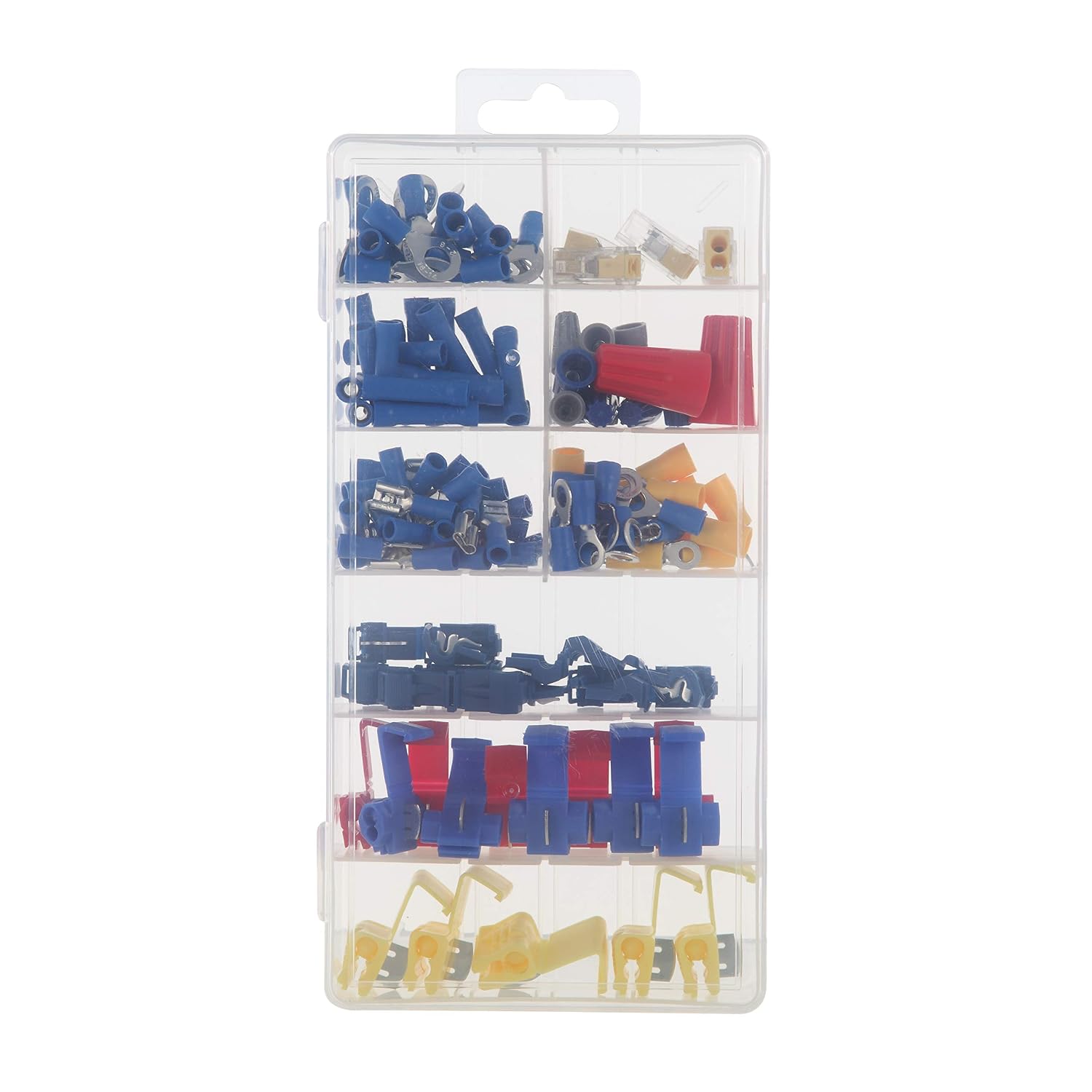 Blue butt connector joining red and blue wires.