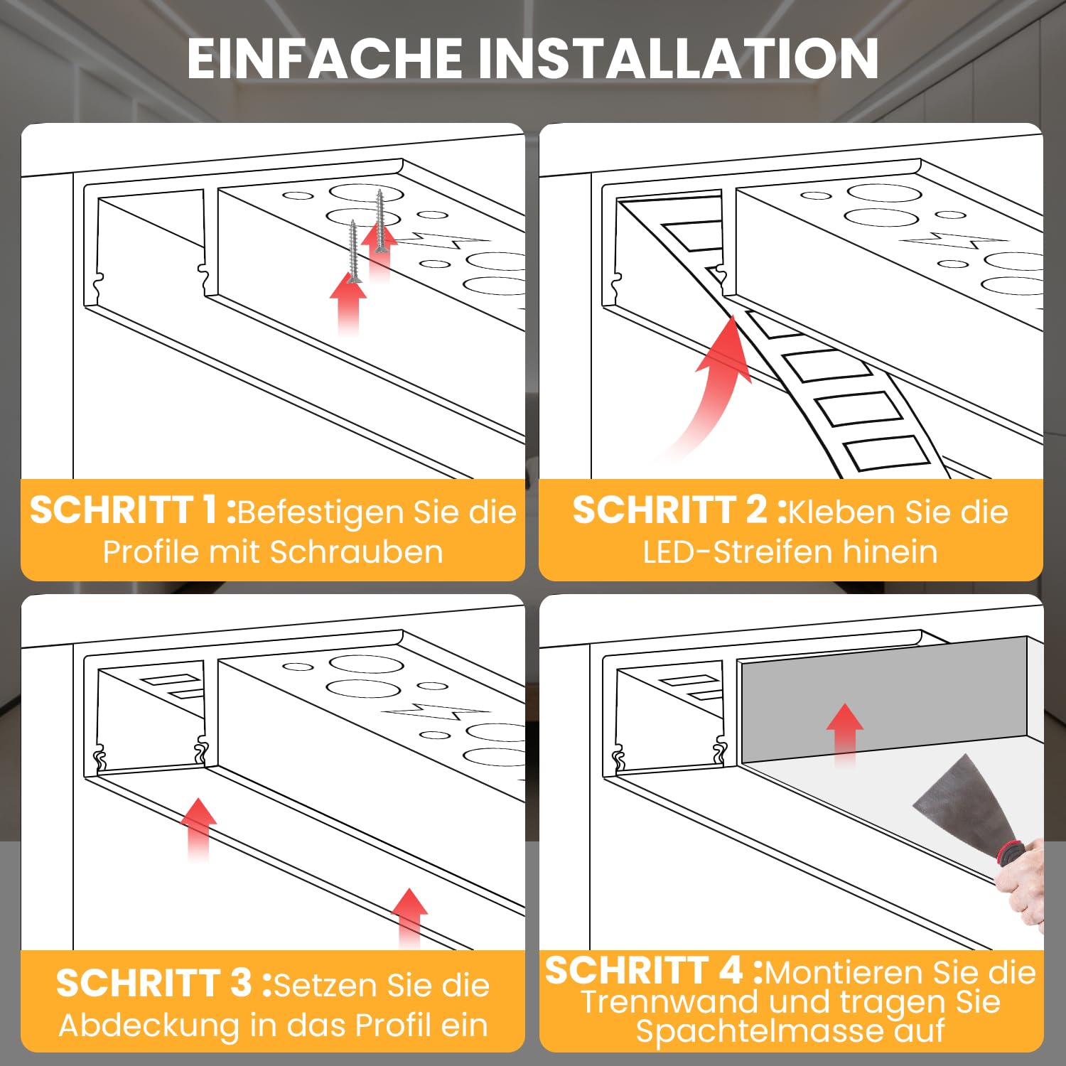 LED Trockenbauprofil Aluminium 1,4M 4,6FT Trimless Vertiefte mit Diffusor & Endkappen