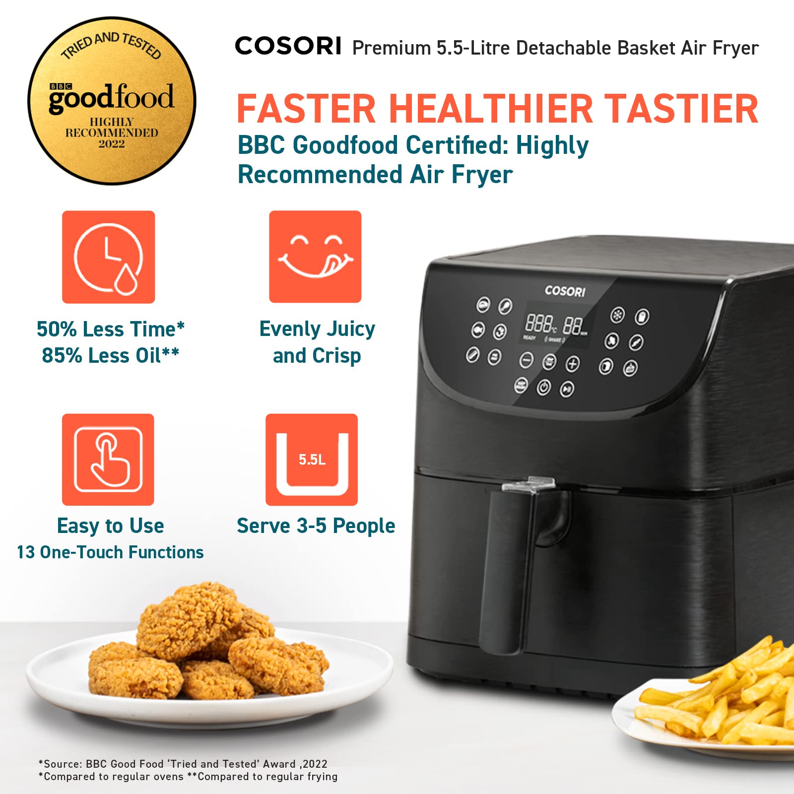 Buy COSORI Air Fryer with 100 Recipes Cookbook, XXL 5.5L Oil Free Air