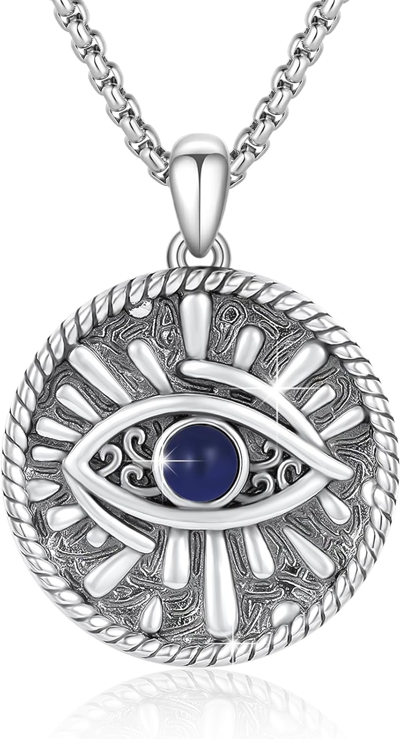 Evil Eye Necklace for Women 925 Sterling Silver, Protection Necklace with Blue Evil Eye Charm, Evil Eye/Lotus Pendant Jewelry, Birthday Christmas Gifts for Her