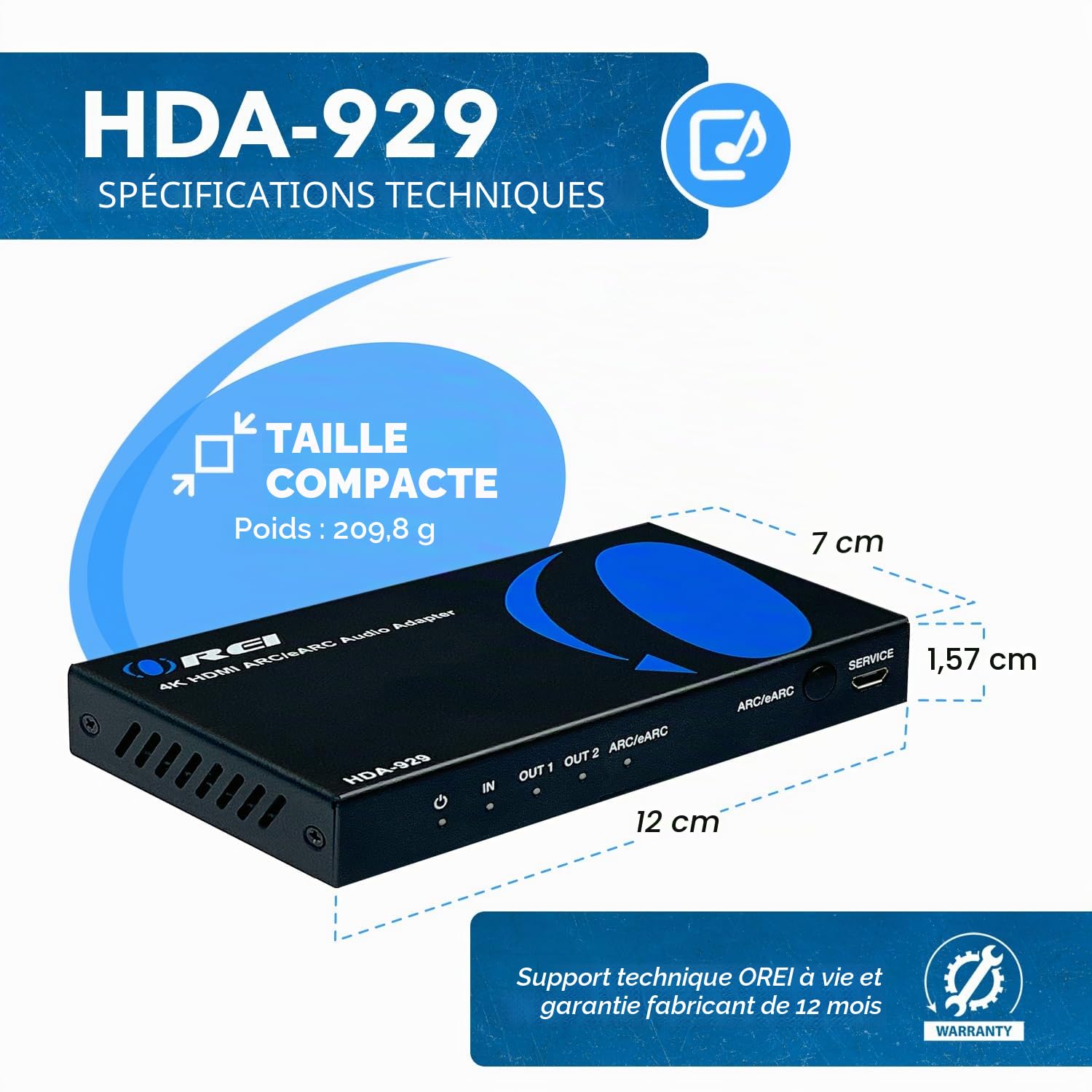OREI eARC Extracteur audio 4K 60 Hz, extrait Dolby Atmos Convertir la barre de son 18 Go, HDMI 2.0, ARC, prend en charge HDCP 2.2 Dolby Digital/DTS Passthrough CEC, HDR, Dolby Vision, HDR10 Support