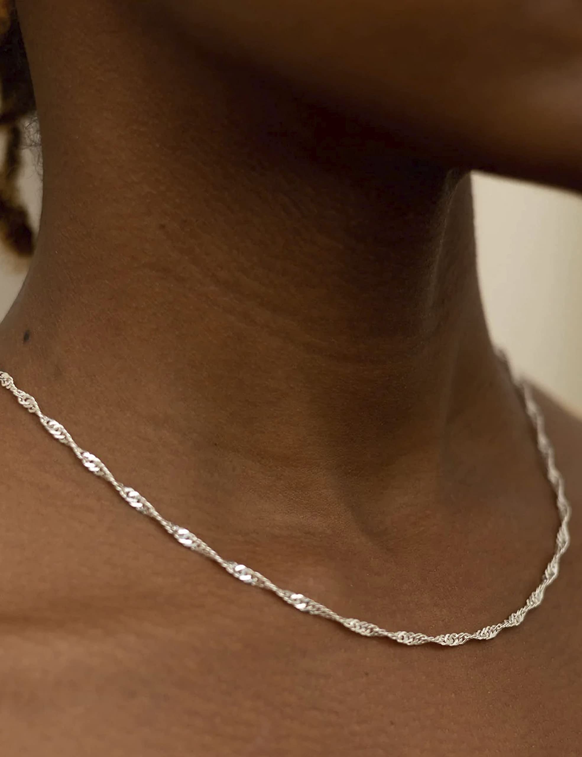 WYWH Waitsoul - Cadena de plata de ley 925 con cierre de langosta de 2,5 mm, cadena de plata para hombres y mujeres, cadena de collar de plata de 40,6 a 76,2 cm
