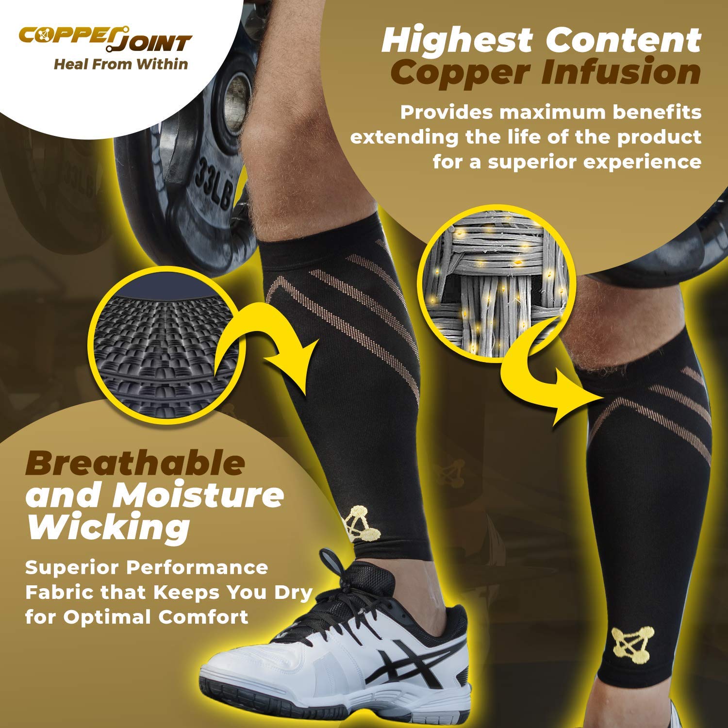 CopperJoint Compression Calf Sleeve–Copper-Infused High-Performance Design, Promotes Proper Blood Flow, Offers Superior Compression and Support for All Lifestyles - Pair (Large) : Health & Household