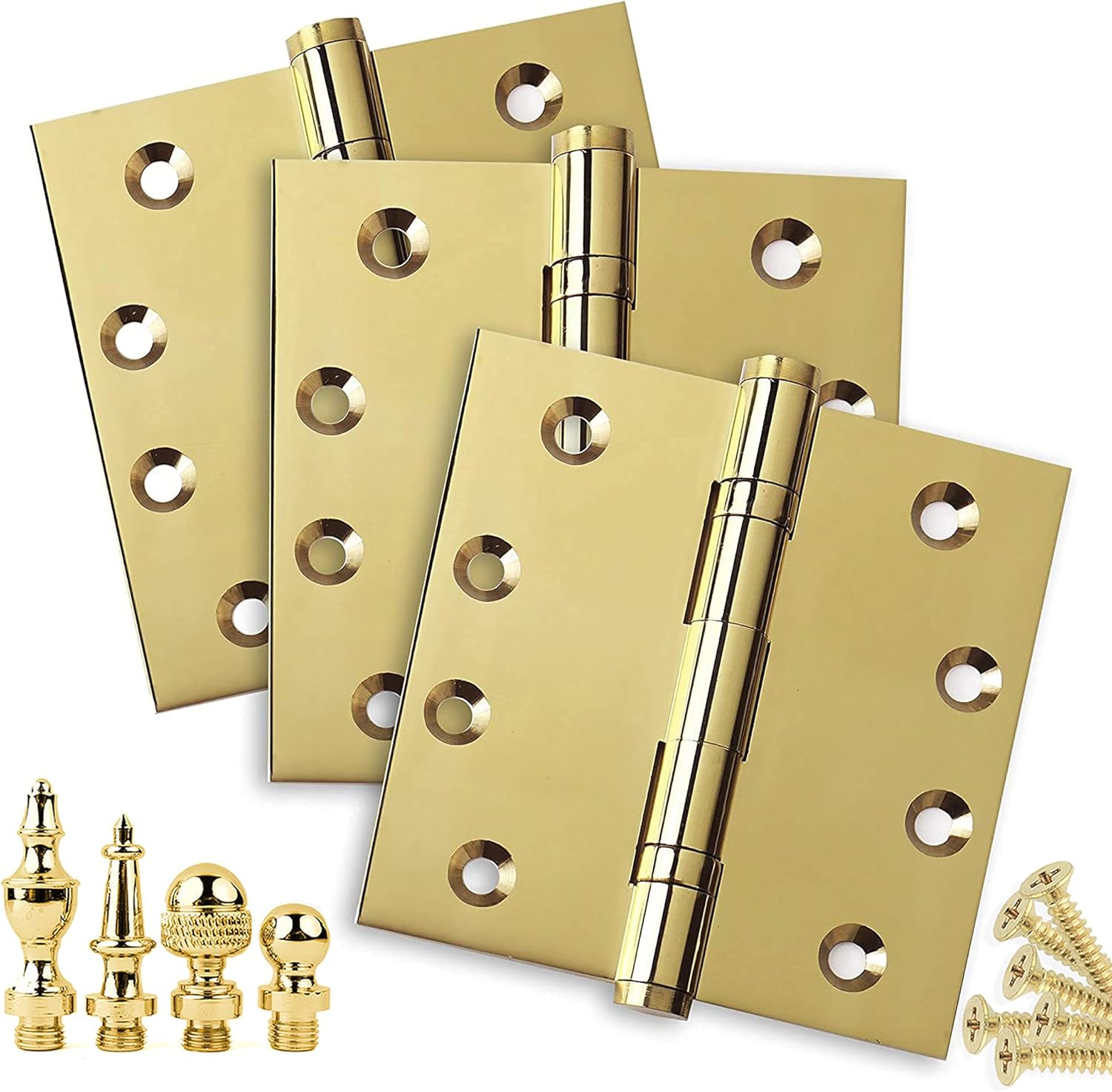 Door Hinges 4 x 4 Solid Brass Ball Bearing Satin Brass with Tips Set of 3