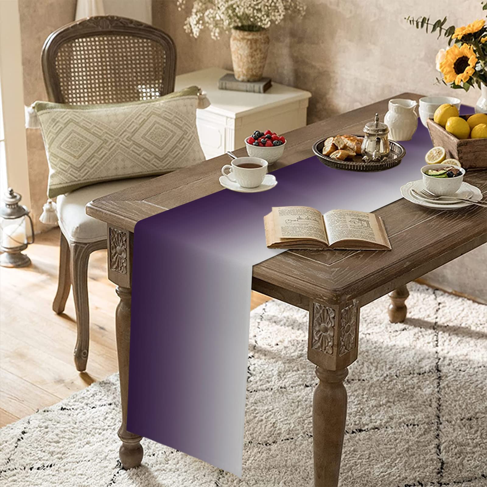 purple dresser runner Table Runner Dreamy Gemstone Ombre Purple Dresser Scarves 13x90 Inch,Linen Table Runners Abstract Geometric Tablerunner for Home Dining Indoor Outdoor