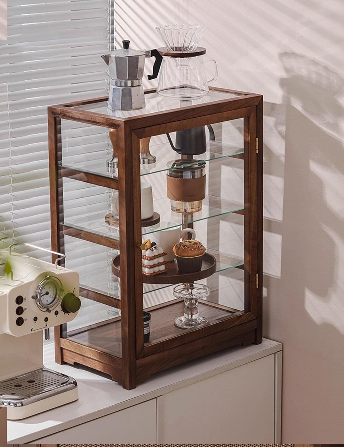 Vitrina de Cristal de 4 Niveles para Pasteles y Galletas, 60 cm (23,6 Pulgadas), Ideal para exhibir Pan, Pasteles, donas y Recuerdos.