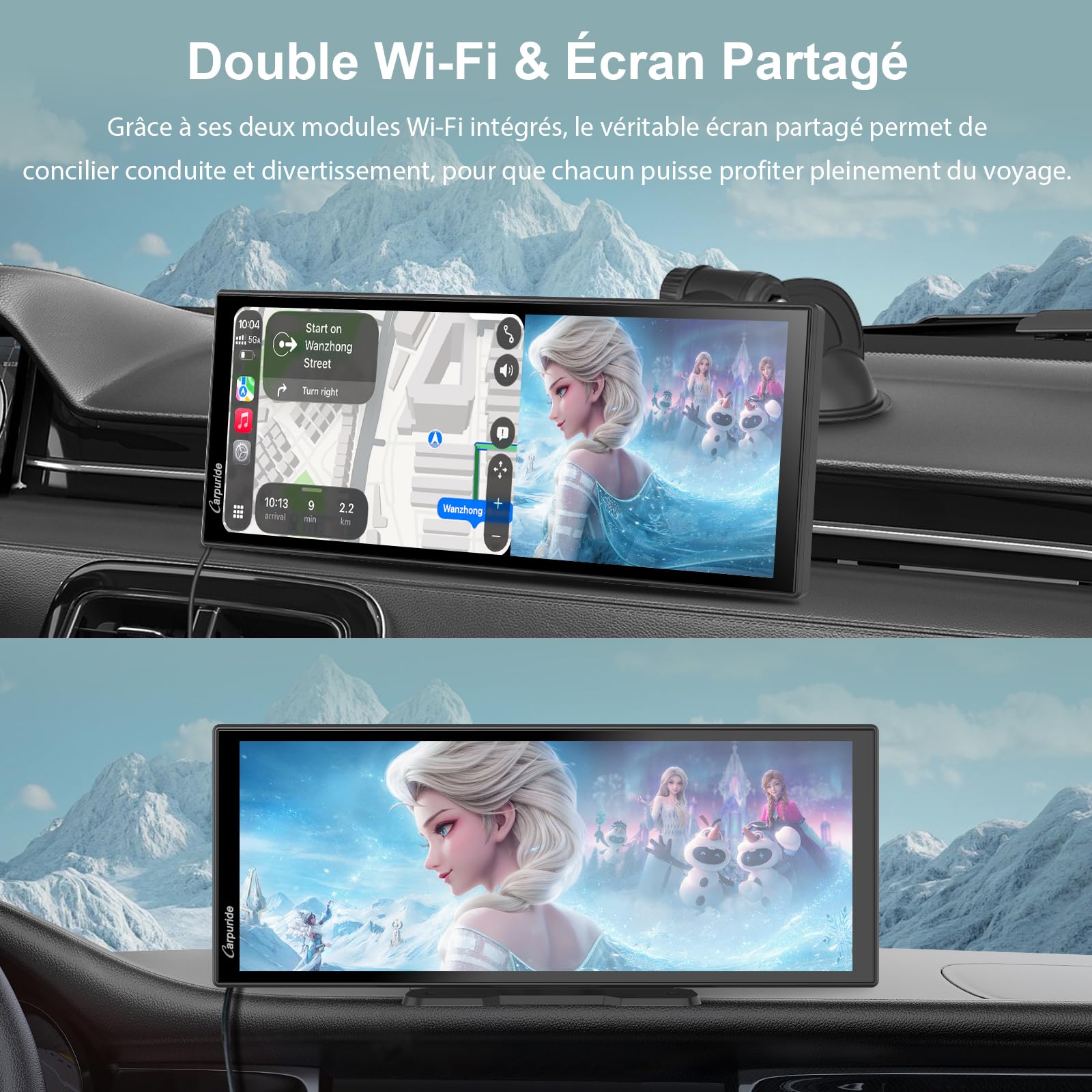 Carpuride W125P CarPlay Écran avec Net-flix Youtube, Sans Fil Carplay & Android Auto, 11,26" HD Tactile Écran avec Caméra Recul, Android OS, Affichage Partagé, OTA, Navigation, BT Trans, FM/AUX, Siri.