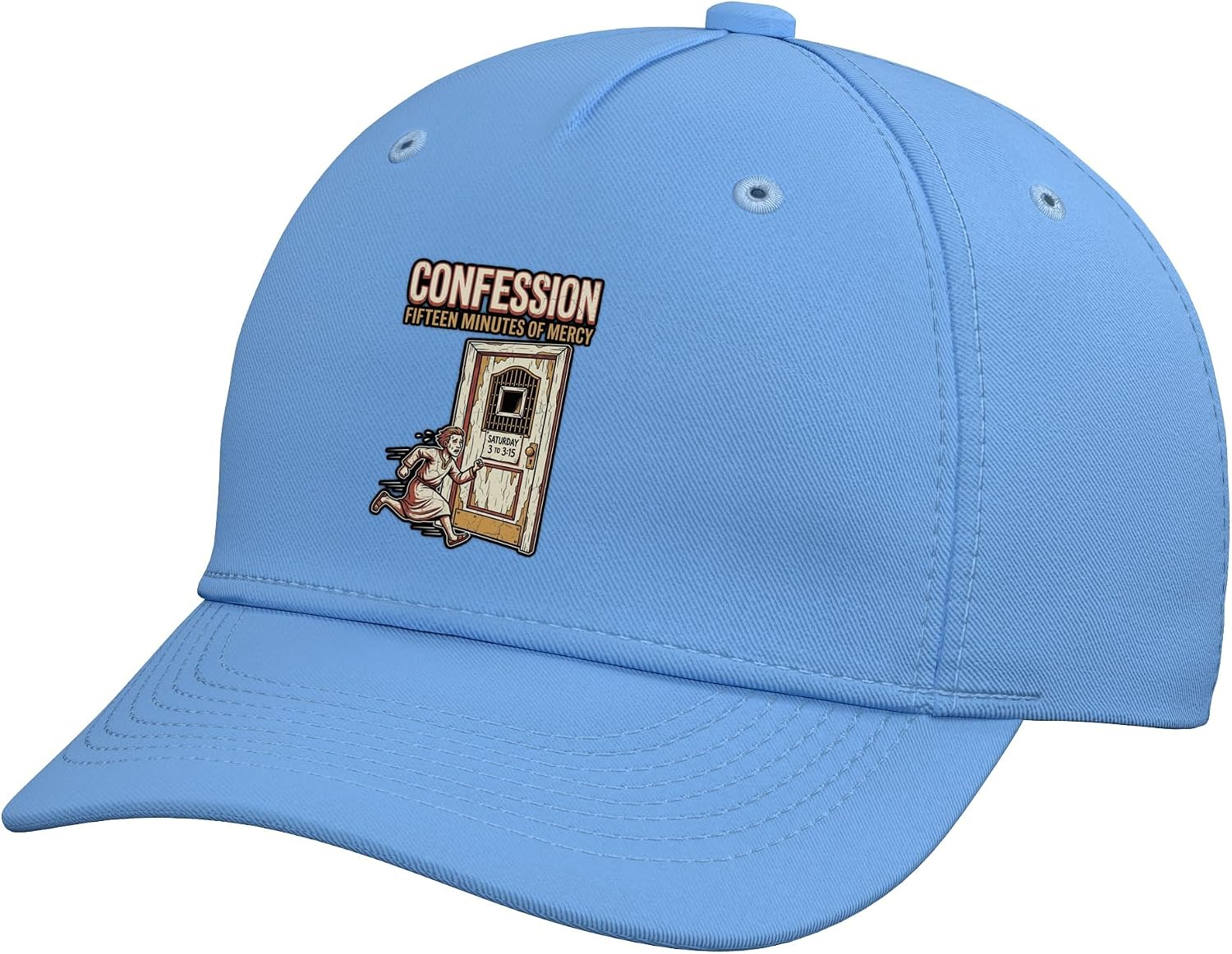 Confessional Door Sign Saturday Running Figure Catholic Adjustable Baseball Hat