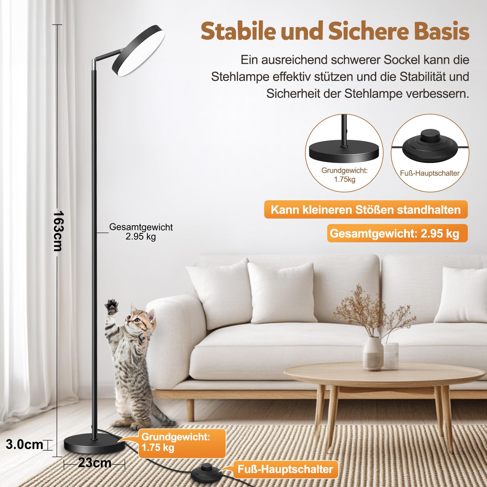 24W Deckenfluter LED Dimmbar 163cm,2600 Lumen Stehlampe Dimmbar mit Memory-Funktion,2700K-6500K Leselampe Stehlampen Schwarz,LED Stehlampe 1H Timer mit Fernbedienung für Schlafzimmer,Büro