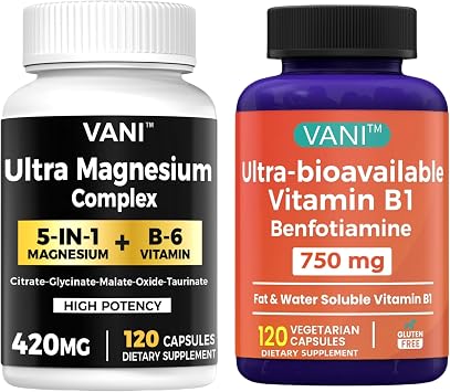 5 in 1 Magnesium & Vitamin B1 & B64 Month Supply,Bioavailable 7 Form Supplement Support Heart, Muscles and Bone* - Gluten-Free - 120 Capsules