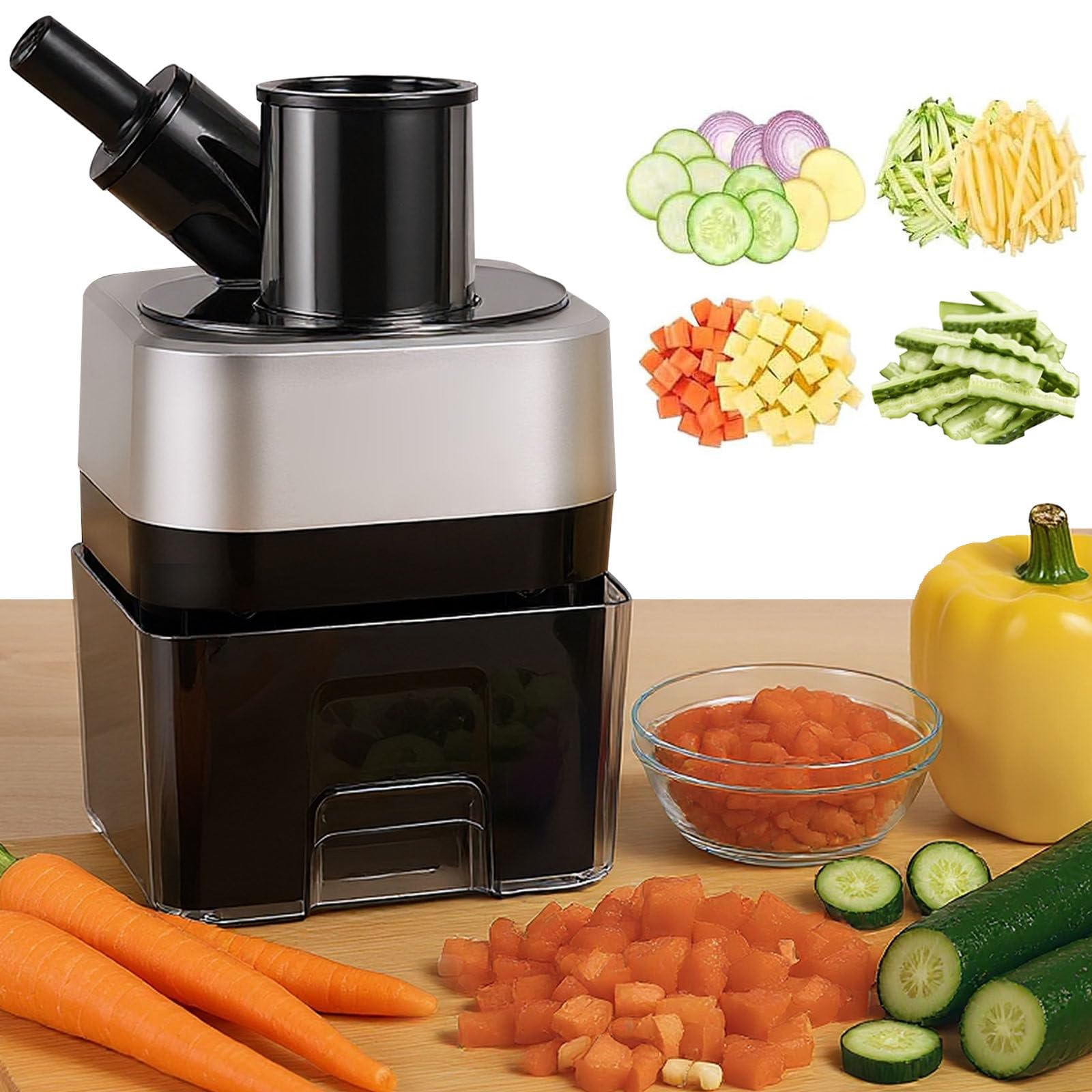 Cortador De Verduras Electrico, Picadora De Verduras, Doble Puerto De Alimentación, Procesador De Alimentos con 4 Cuchillas De Acero Inoxidable para Zanahorias, Patatas Y Cebollas