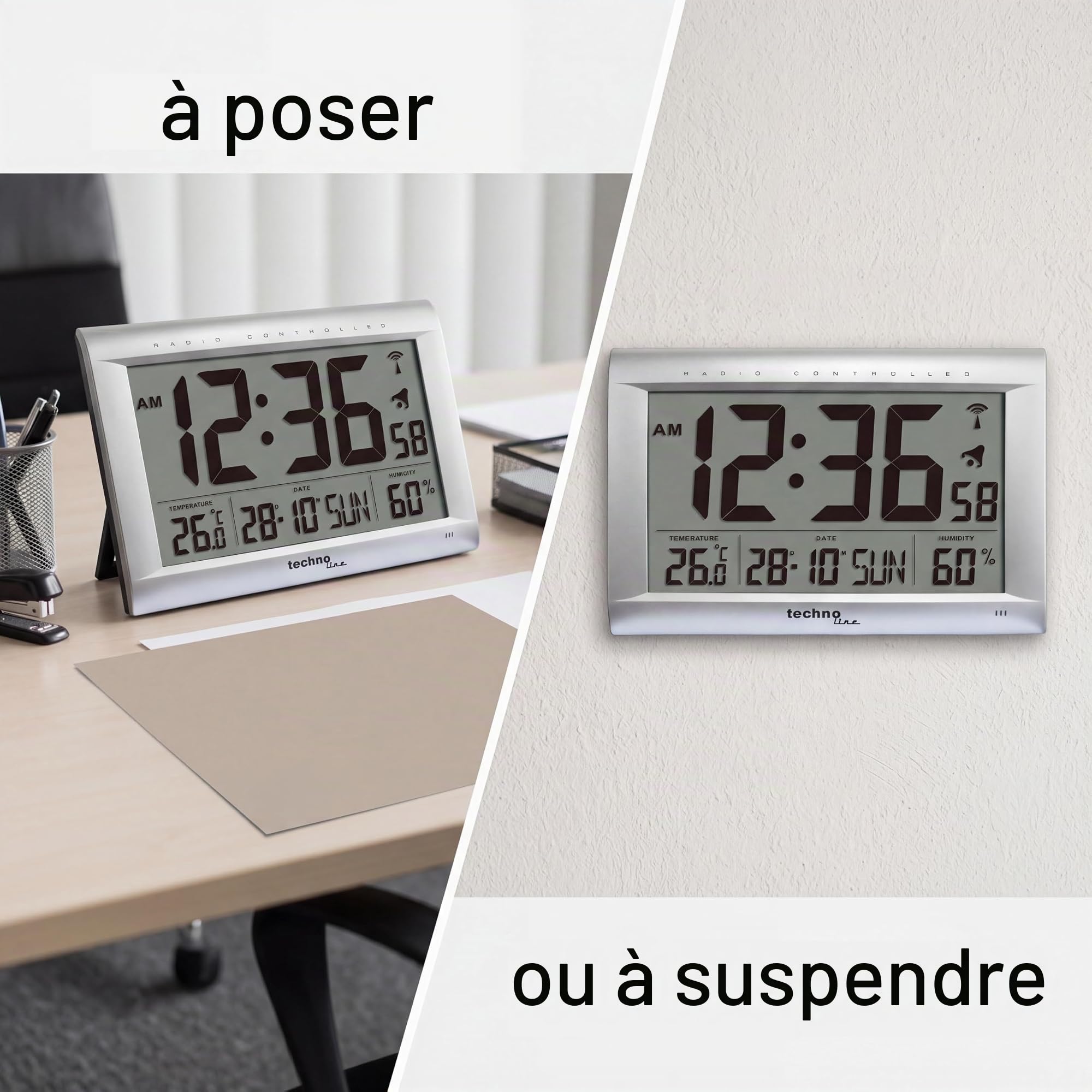 techno line WS8009 Horloge Radio- Pilotée Gris