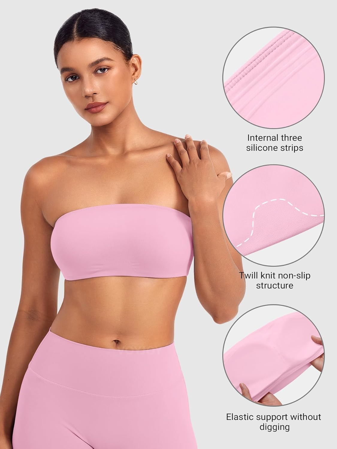 VOYJOY Women Strapless Bandeau Bra Wireless Padded Sports Bra Tube Top Seamless Stretchy Workout Bralette - Image 4