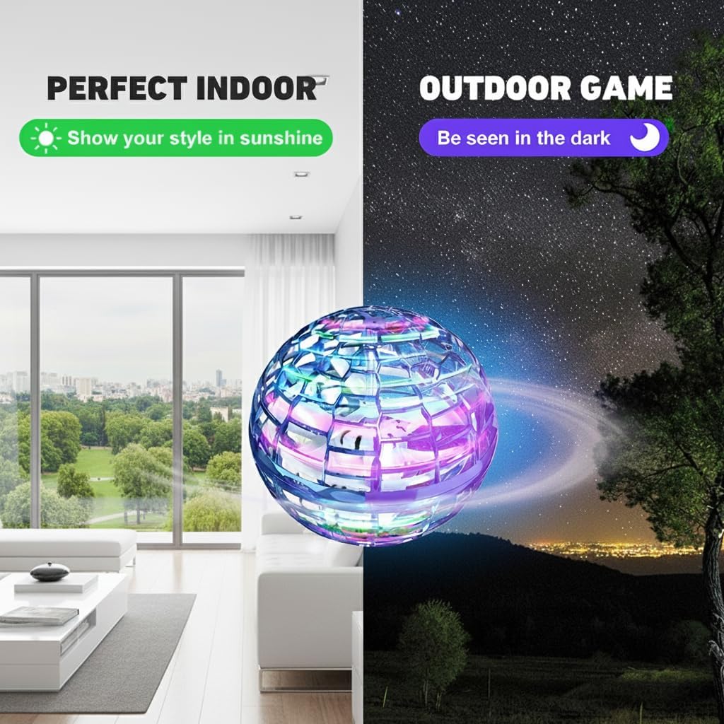 TOY TOWN 2024 Upgraded Flying Orb Ball (Blue) - Magic Hover Boomerang Spinner, Cosmic Globe with RGB Lights, Cool Gift for Kids, Teens, Adults - Indoor Outdoor Hand Drone Fidget Toy