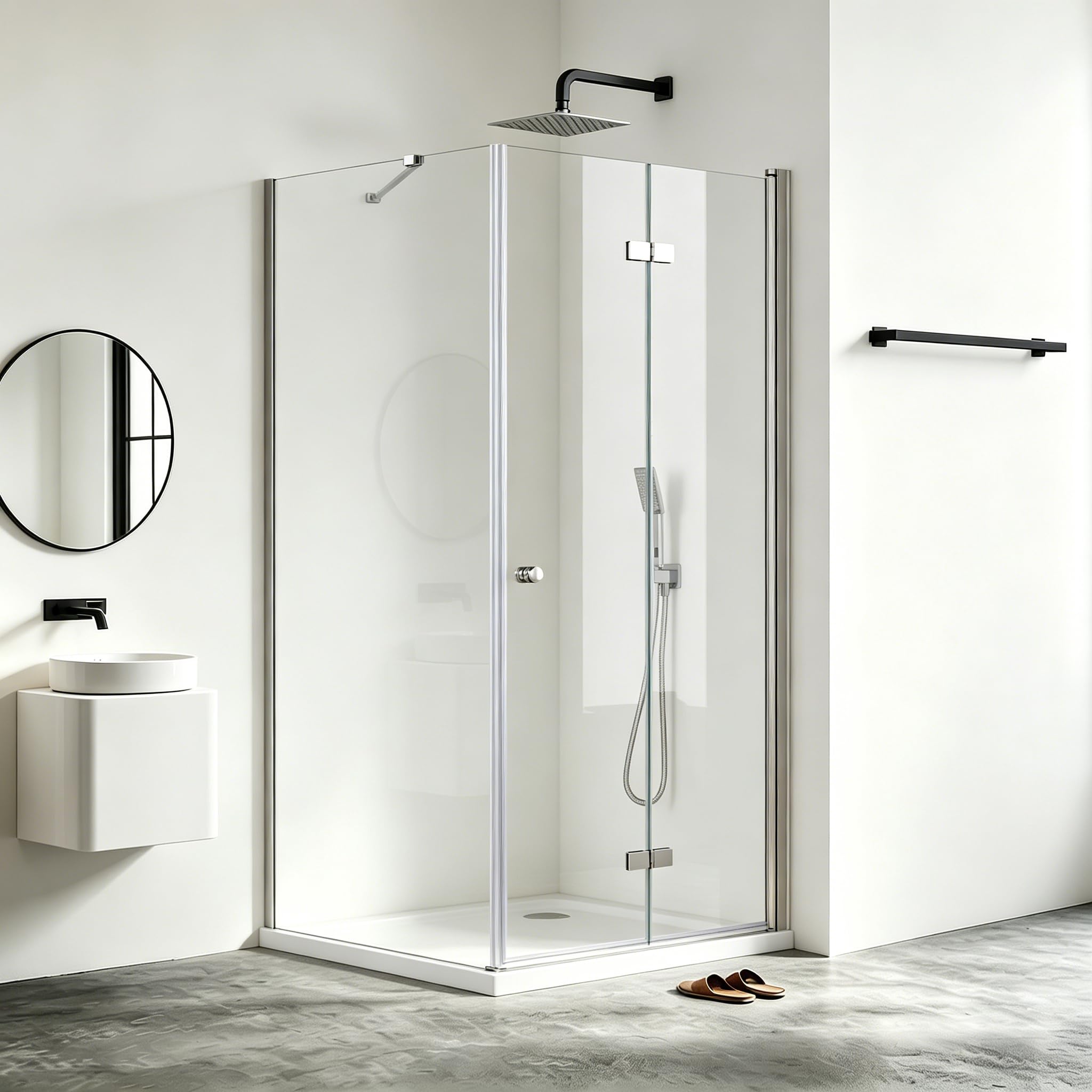 Duschkabine Falttür 90 x 90 x 185cm, 90 Falttür mit 90 Seitenwand - 6 mm ESG Glas Duschwand Faltbar, Duschabtrennung Eckeinstieg ohne Duschwanne