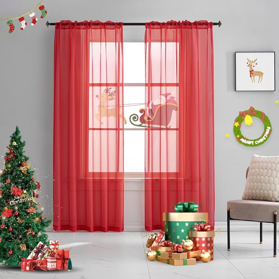 Amazon.com: TOAVA DECO Christmas Red Curtains 108 Inches