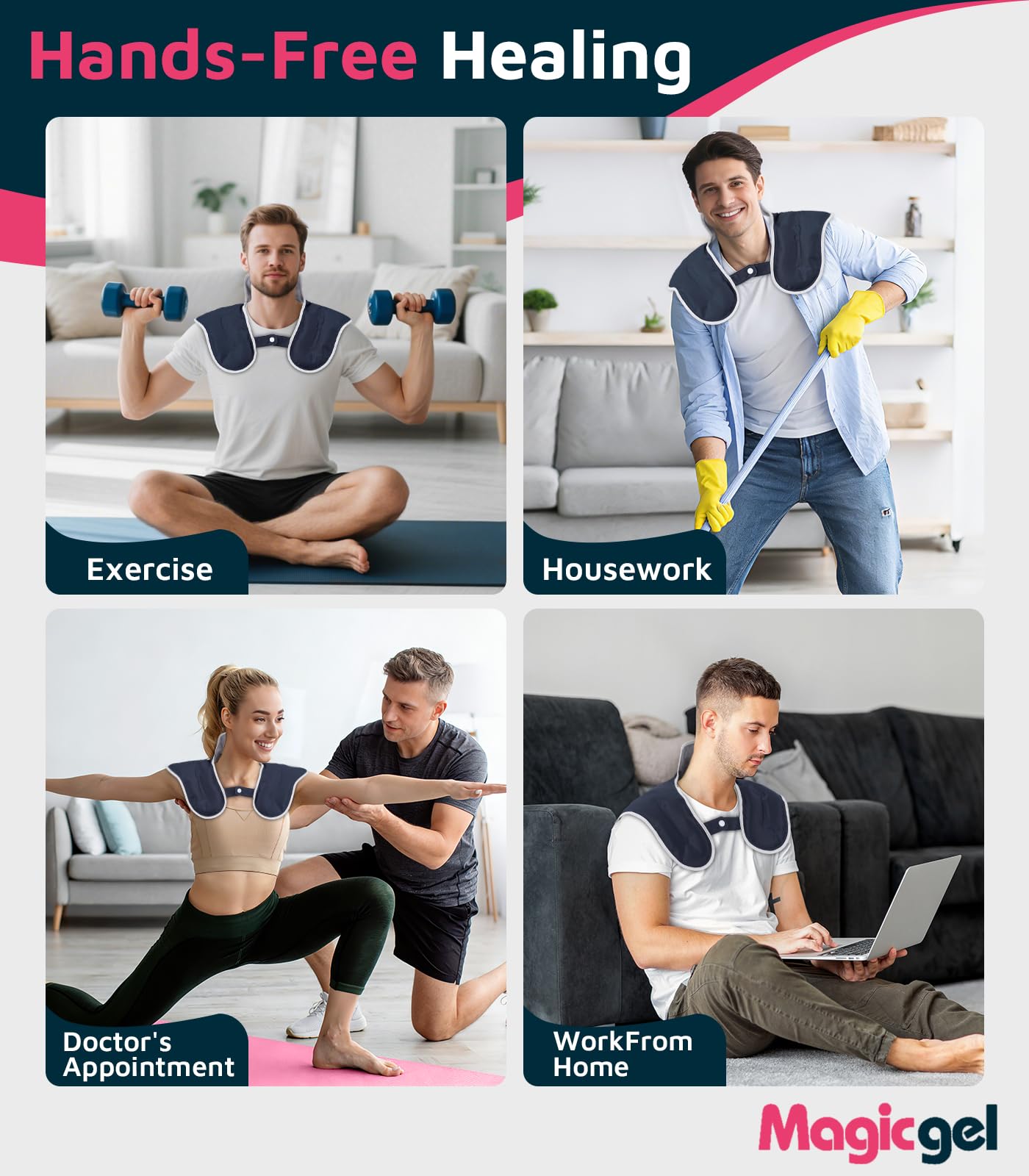 Magic Gel Bolsa de Gel Frío para Cuello y Hombros – Compresa Fría Reutilizable para Dolor Cervical, Lesiones de Hombro y Manguito Rotador – Terapia de Frío Flexible para Recuperación (Grande)