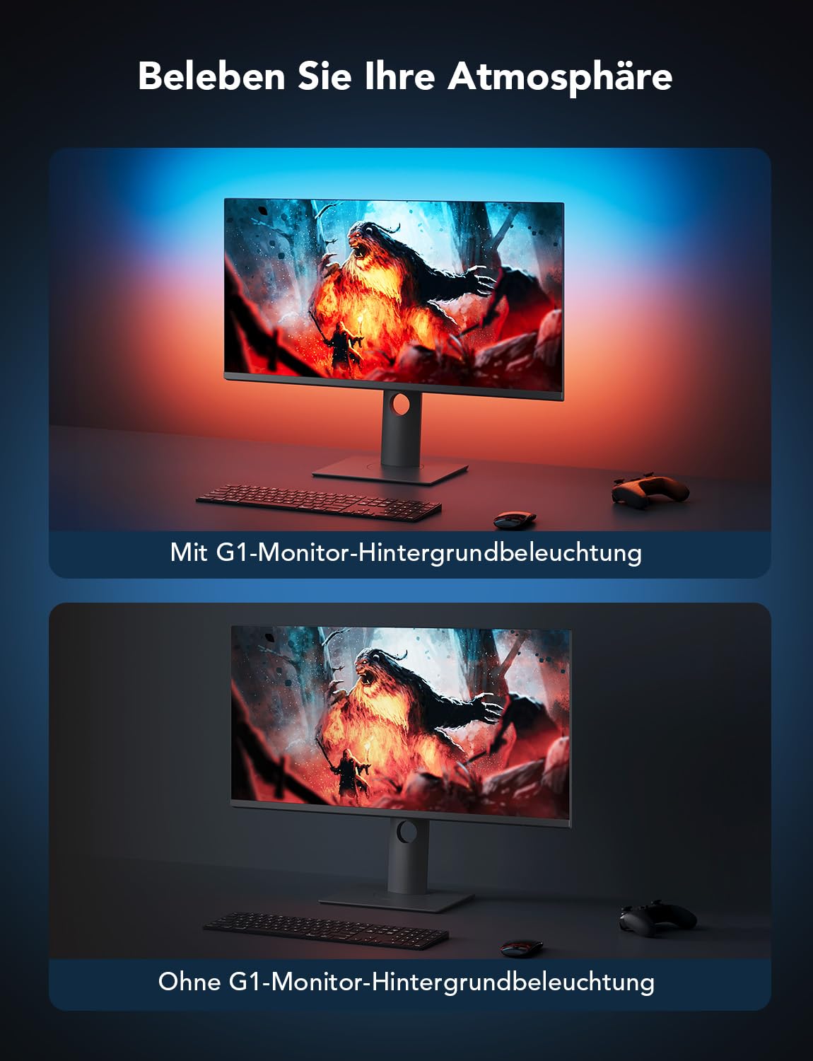 Govee Striscia LED Gaming G1 Retroilluminazione Monitor per PC da 27-34 Pollici, RGBIC WiFi Luci LED Intelligenti con Color-Matching per Monitor, LED Striscia con Doppia Perle, 123 Modalità di Scena