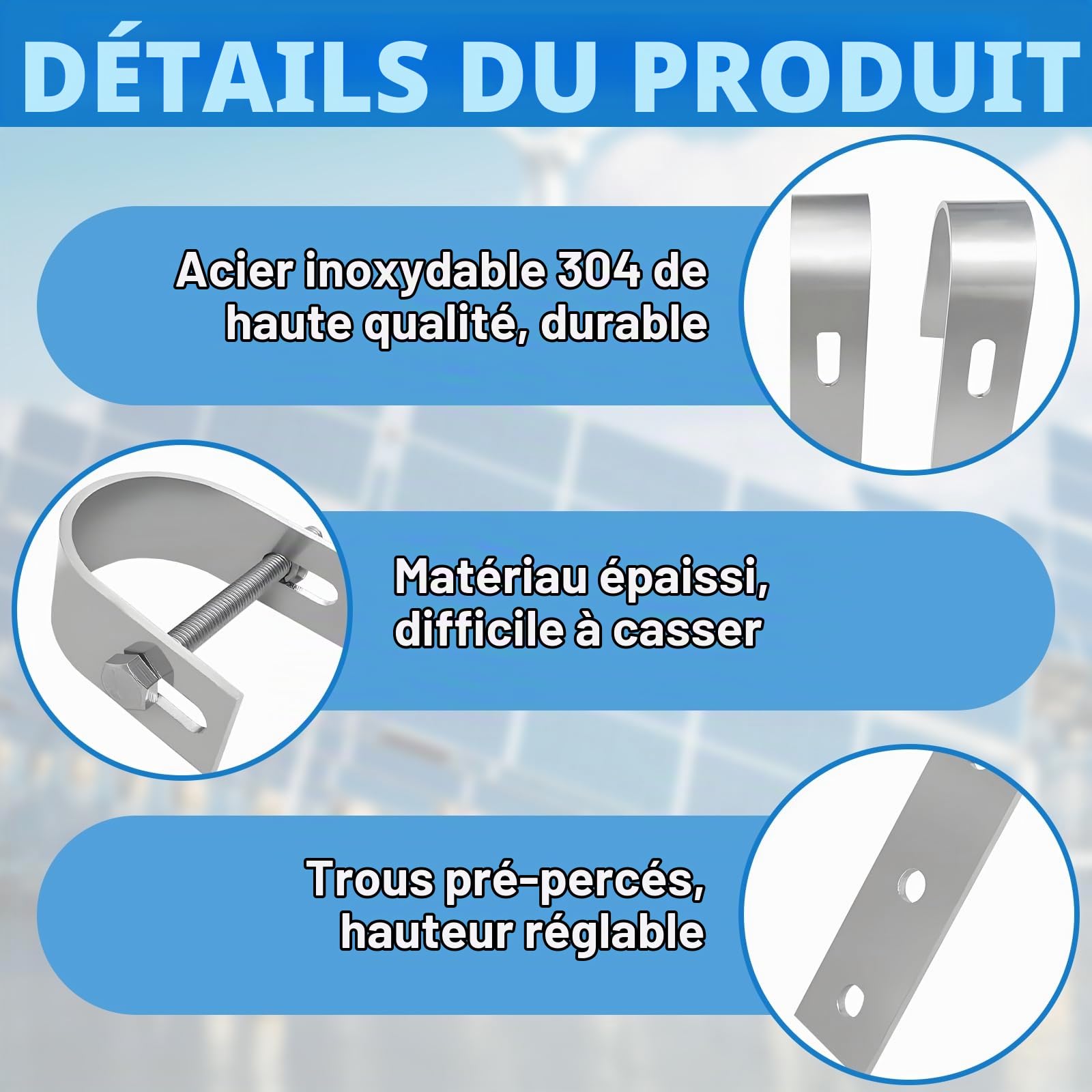 4 Pièces Fixation pour Panneau Solaire Crochets, Support Panneau Solaire, Crochet en Acier Inoxydable pour Balustrade, pour Panneau Solaire pour Fixation Sola pour Balcon