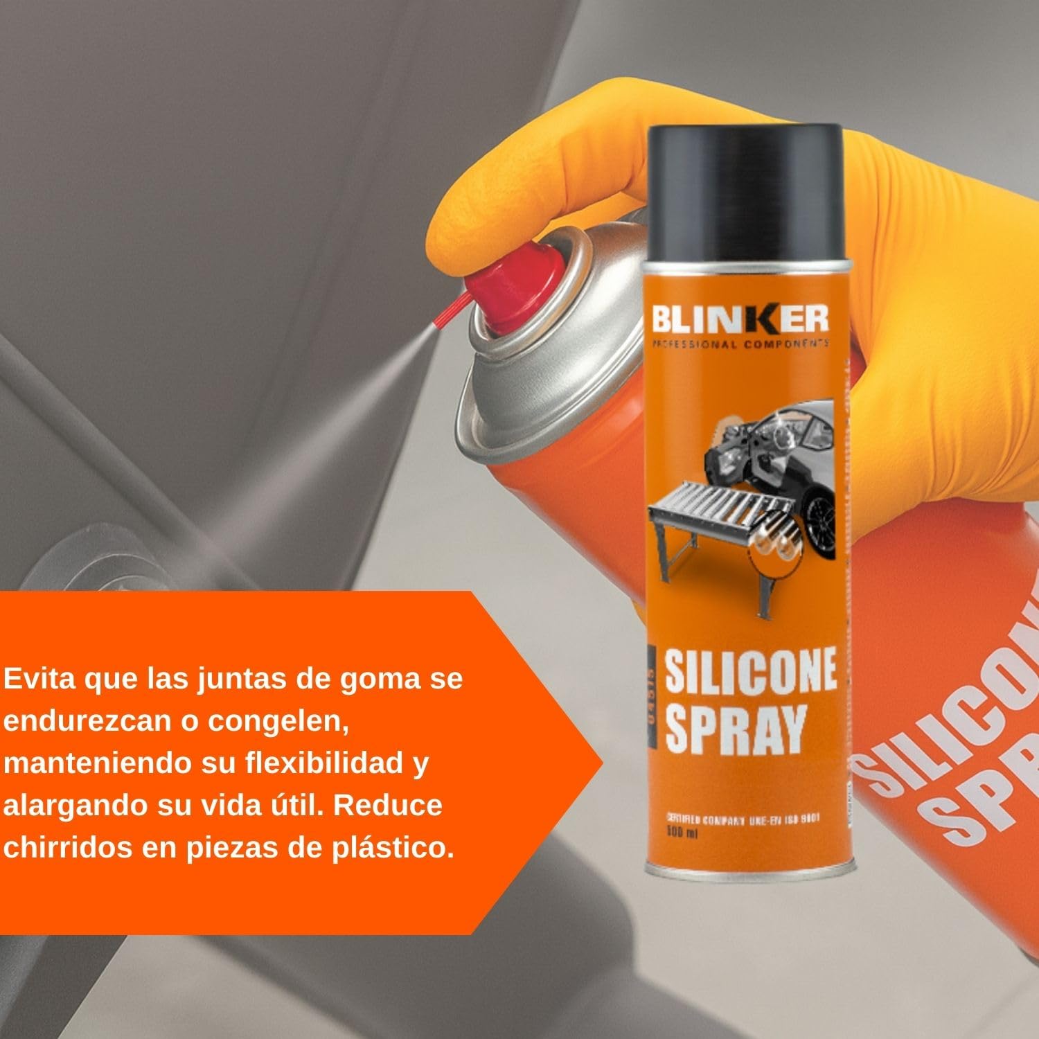 Blinker - Silicona en Spray - Lubricante Protector Antiadherente - Hidrófuga y Aislante Eléctrico - Resistente a la Corrosión y Altas Temperaturas - Ideal para Plásticos, Gomas y Metales - 500 ml