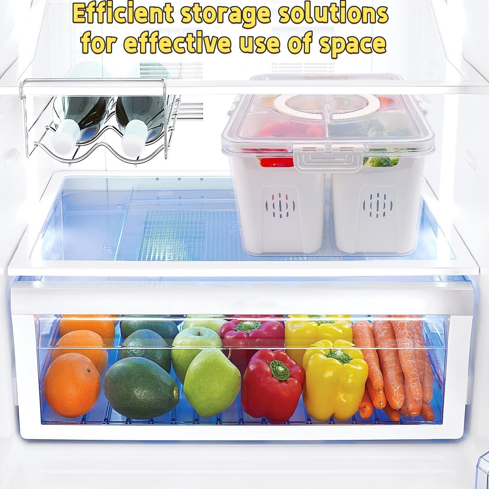 Contenitori per alimenti per frigorifero, frigorifero, organizer per frutta e verdura, impilabili, contenitori a 3 scomparti per prodotti alimentari, bacche e contenitori per frutta fresca e