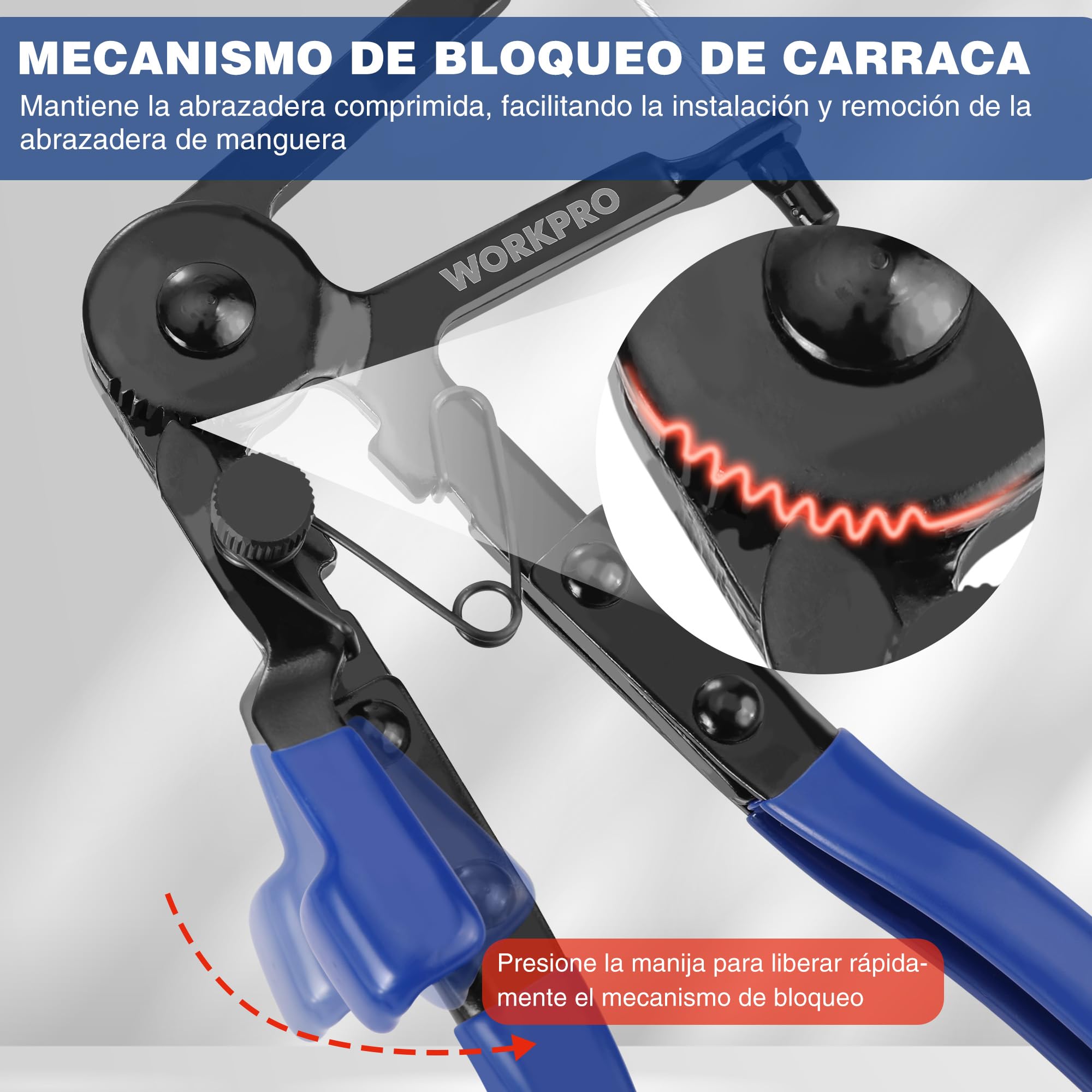 WORKPRO Alicates Abrazaderas, Alicates Abrazaderas Coche de Manguera Flexible, Alicates para Abrazaderas de Resorte, Herramienta para Quitar Abrazaderas de Automóviles para Mangueras