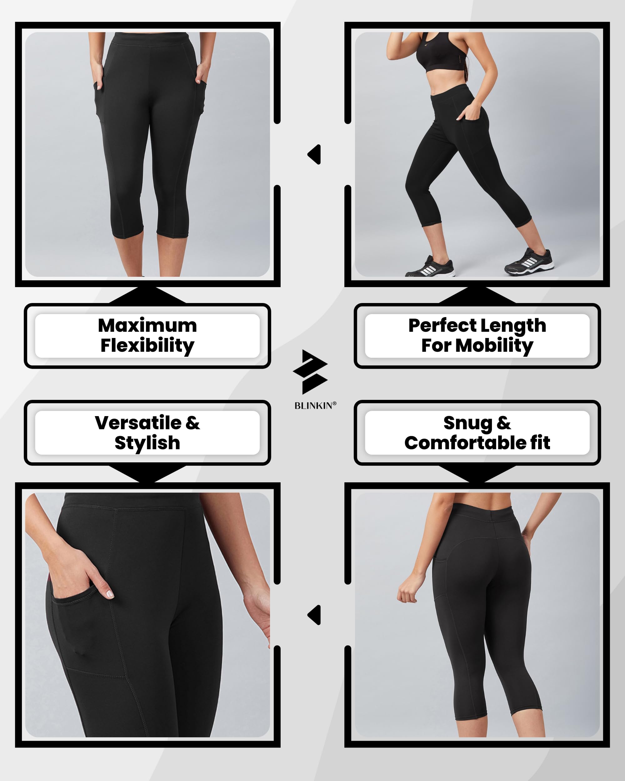 BLINKIN 3/4th Gym Pants for Women Workout, Capri for Women with Side Pockets - Ultimate Active wear Capris Tights for Women Workout|Yoga Pants for Women (Black,Size_5XL) - Image 6 thumbnail