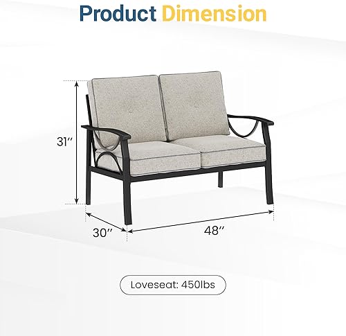 Miniatura 2 de RoyalCraft Sofá biplaza para patio, sofá de 2 asientos para todo tipo de clima, muebles de metal negro con cojines grises