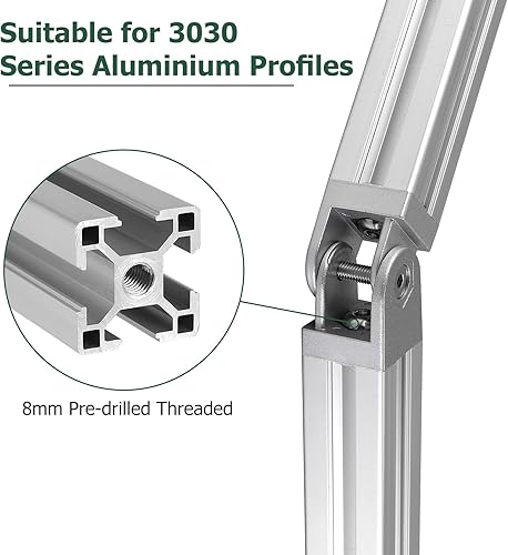 Miniatura 4 de JiGiU 4 piezas de junta de pivote de aleación de zinc fundido a presión para extrusión de perfil de aluminio de la serie 3030, soportes de conector