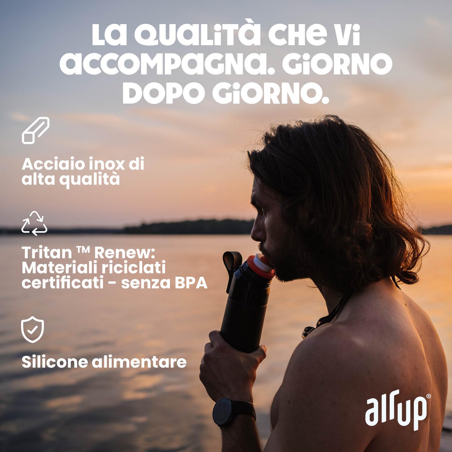 AIR UP® Borraccia Twist Pro Steel in acciaio inox Starter Set Originale, incl. pod aromatizzati in 5 gusti senza zucchero I Borraccia termica 480 ml, mantiene il freddo per 14h, tappo ermetico I Nero