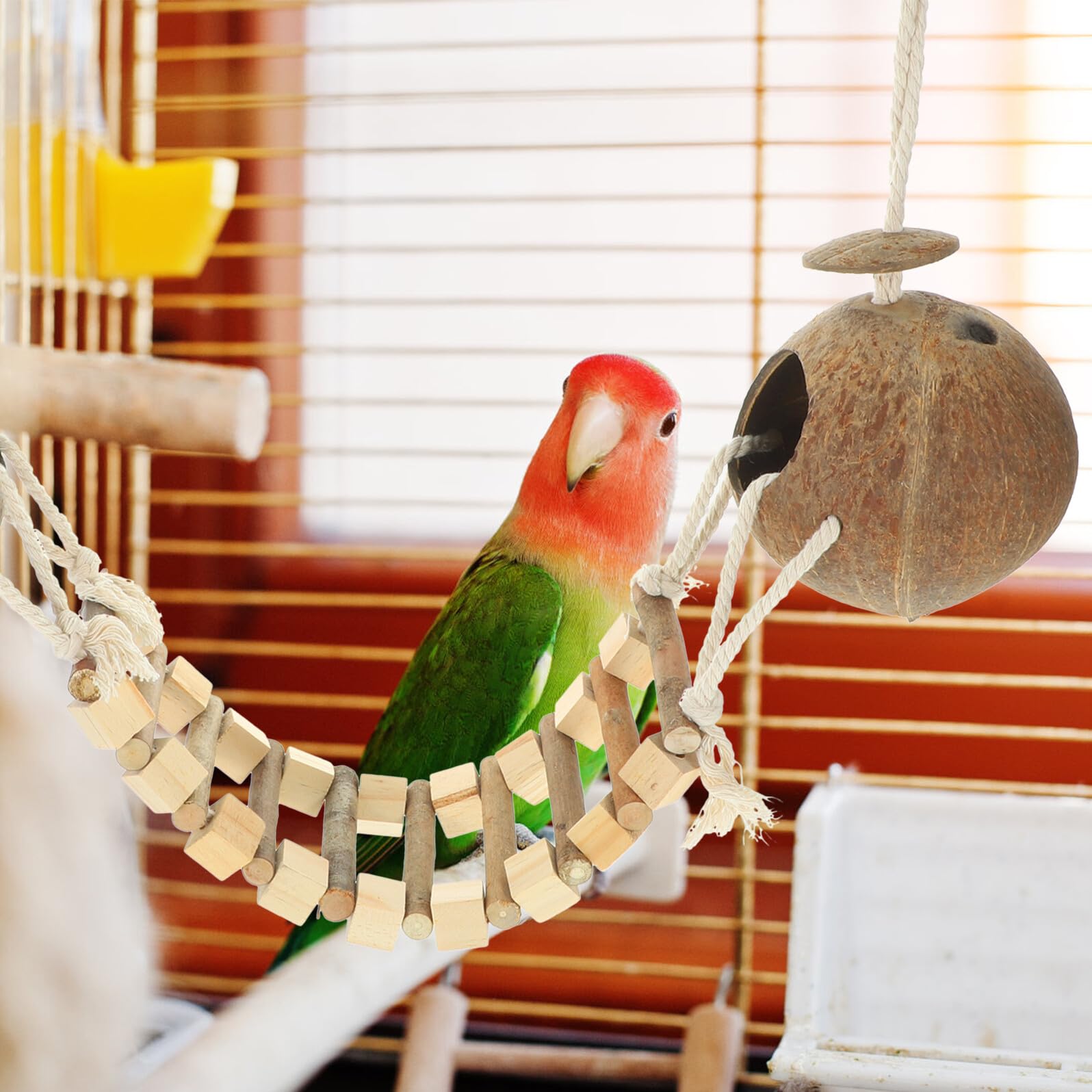 DOITOOL Nido de Pájaro para Mascotas con Material Sintético, Casita Colgante con Escalera para Aliviar el Estrés y Proporcionar Seguridad a Cacatúas y Periquitos